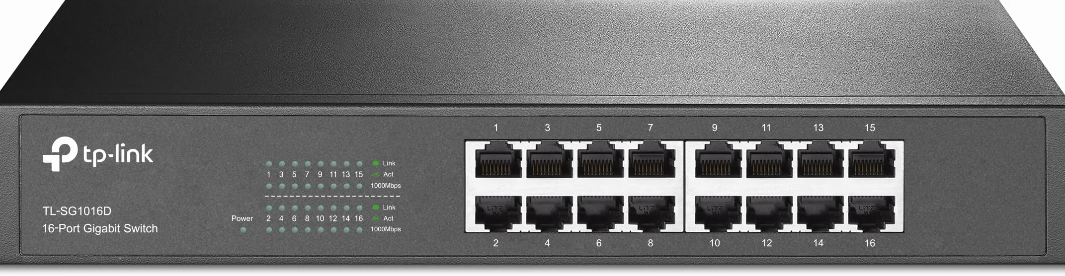 TP-Link TL-SG1016D Switch 16 Porte Gigabit, 10/100/1000 Mbps, Plug & Play,‎‎ 802.1p/DSCP QoS, Involucro in Metallo Resistente, Installazione Facile, Tecnologia Green Ethernet, IEEE 802.3x