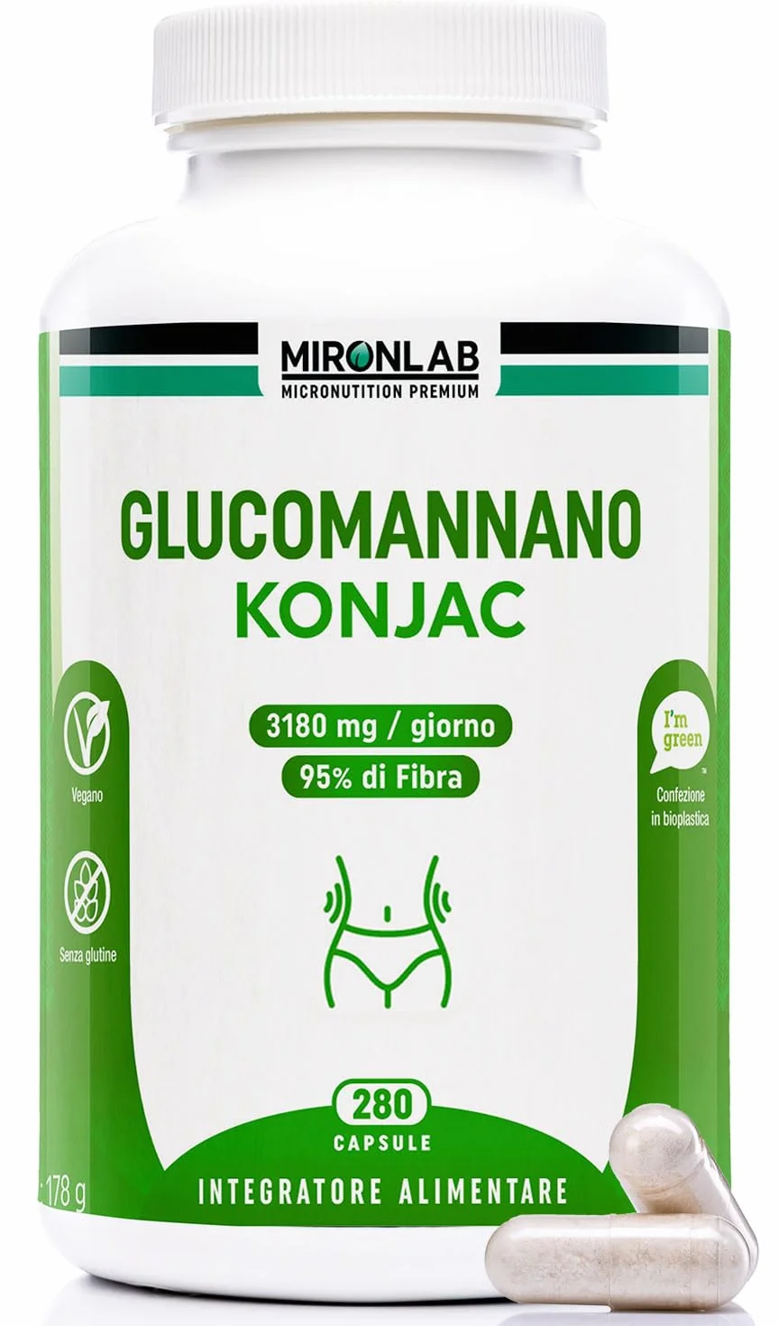 Mironlab GLUCOMANNANO Forte 3021mg 280 capsule vegane 45 Giorni Saziante naturale Alta concentrazione 95% fibre