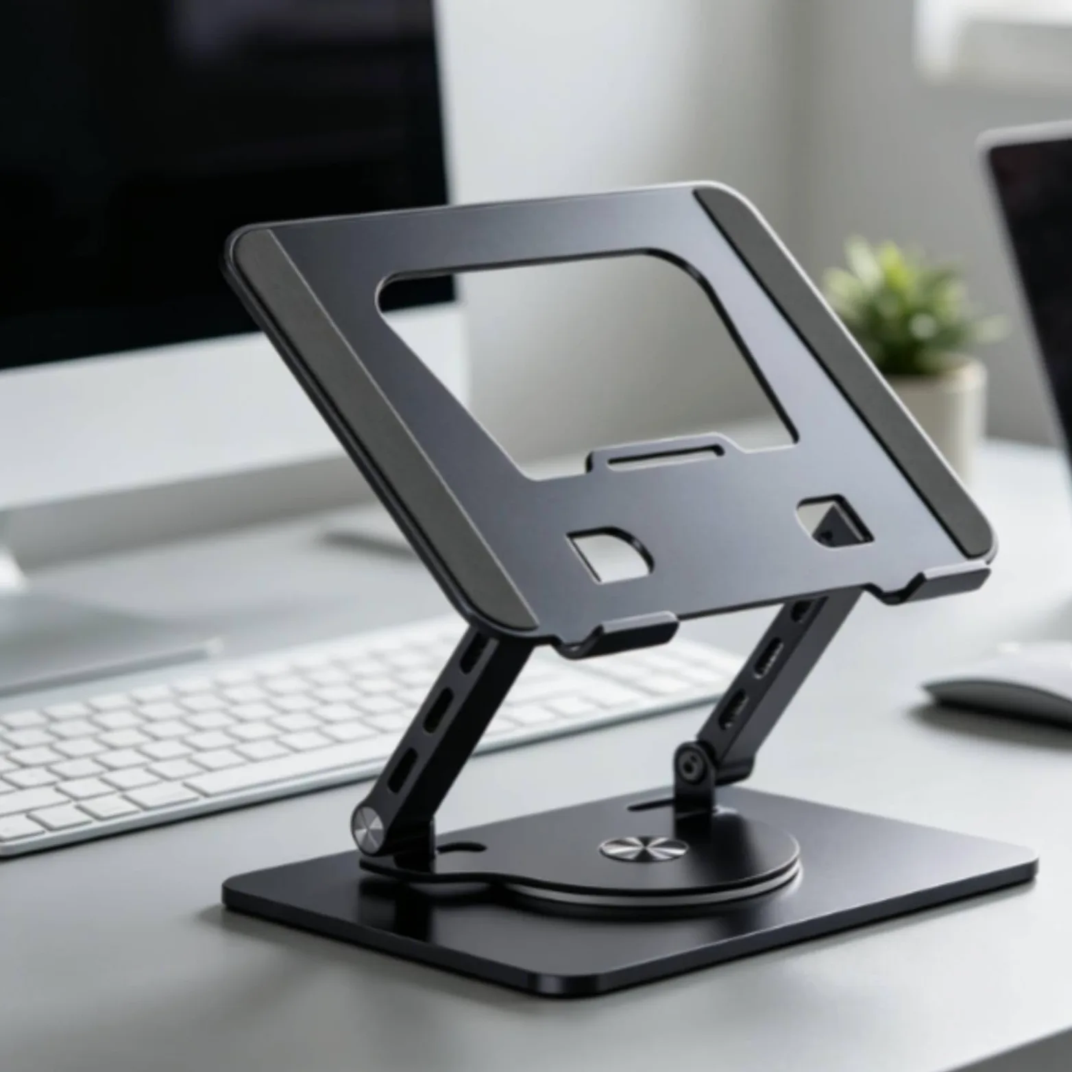 Supporto di Raffreddamento per Laptop in, Argento, Pieghevole, Rotazione A 360 Gradi, Supporto Per Laptop In Lega Di Acciaio