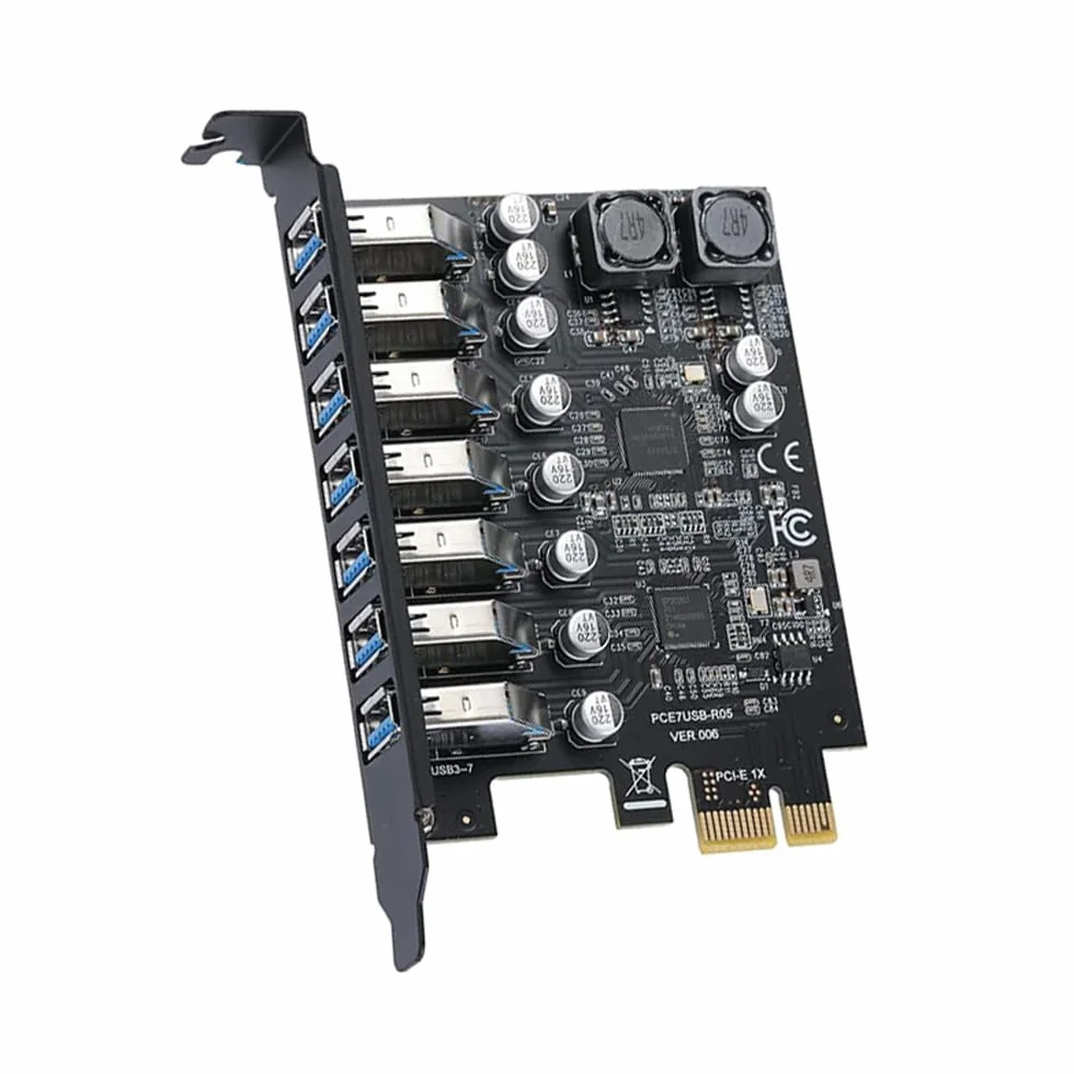 Scheda adattatore controller frontale USB 3.2 a 7 porte, scheda di espansione PCI-E Express a 7 porte, scheda USB interna PCIe collega 7 dispositivi avanzati per Windows
