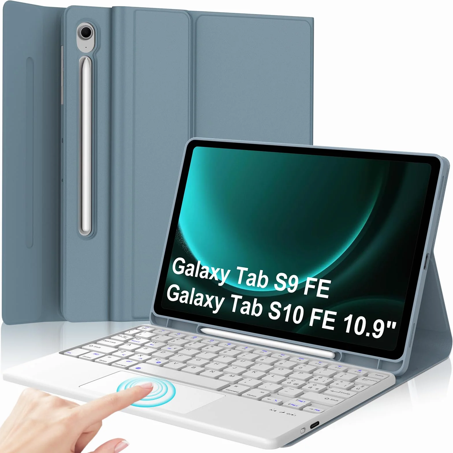 IVEOPPE Tastiera per Samsung Galaxy Tab S9 FE/S10 FE 10.9"/S9 11" con Touchpad, Cover Tastiera Trackpad Italiana Bluetooth per Samsung Galaxy Tab S9 2023/S9 FE 2023/S10 FE 2025, Blu Nebbioso