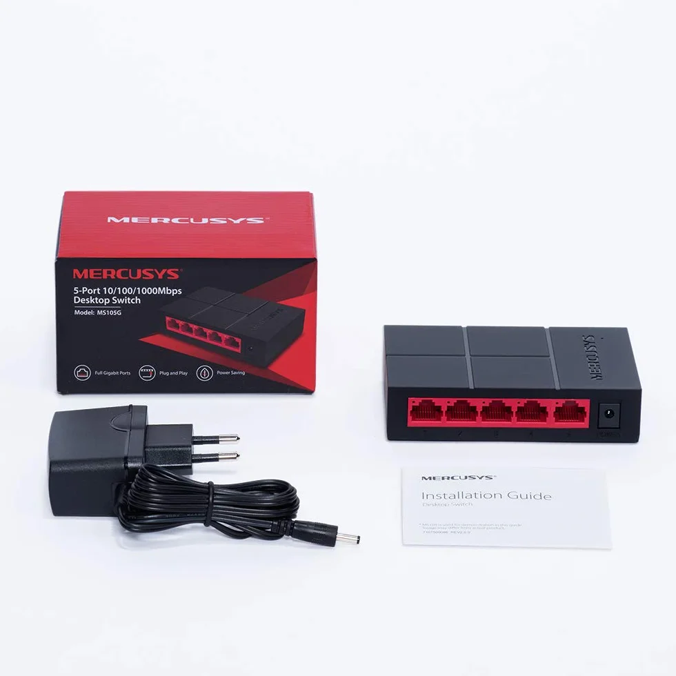 Mercusys MS105G Switch Ethernet 5 Porte Gigabit, Sdoppiatore Ethernet, Auto-Negotiation, Auto MDI/MDIX Switching, Plug & Play, MAC Address Learning, Ideale per la Casa e il Ufficio