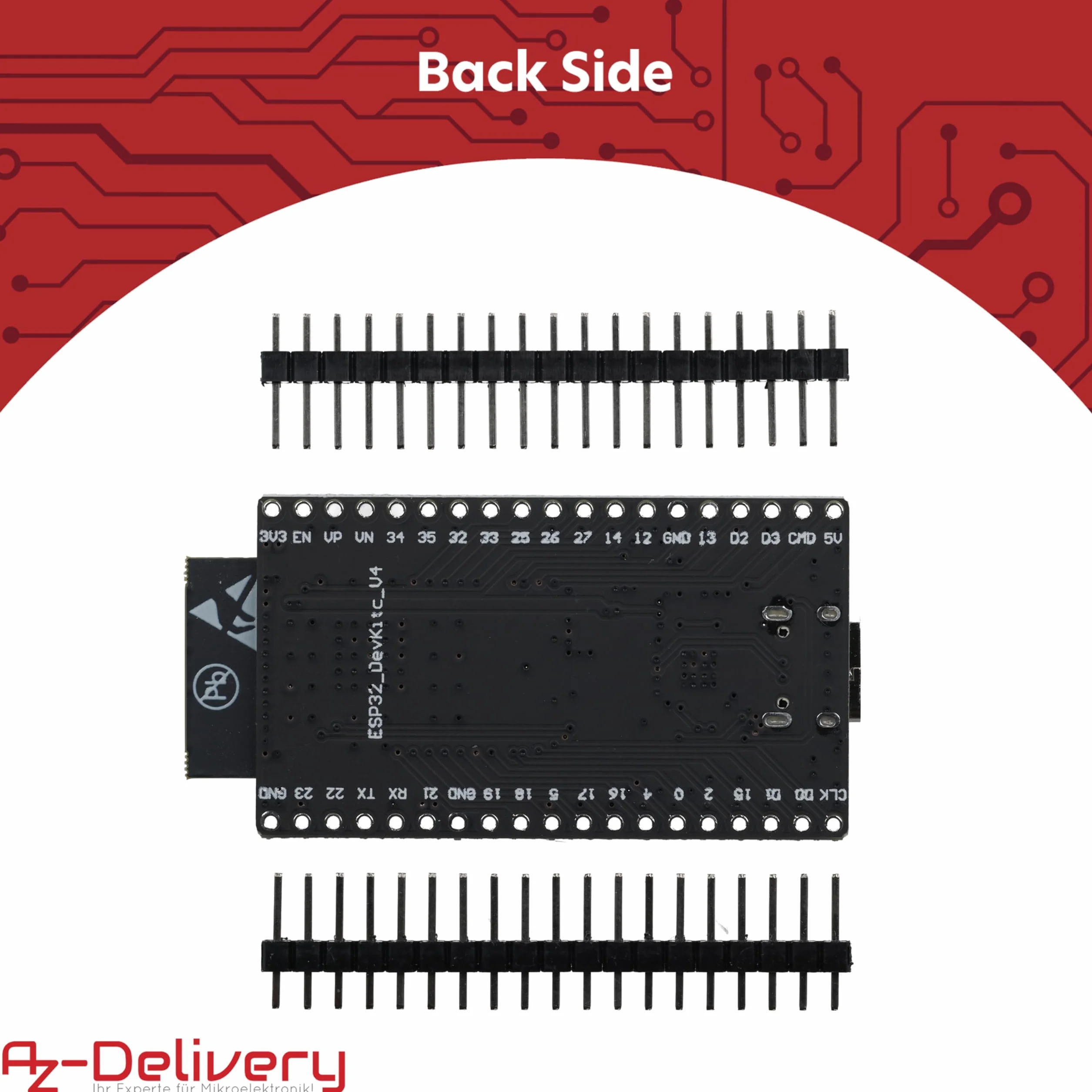 AZDelivery 1 x ESP32 Board Dev Kit C V4 NodeMCU WLAN Development Board non saldato con connettore USB-C compatibile con Arduino incluso e-book! (modulo successore di ESP32 Dev Kit C)