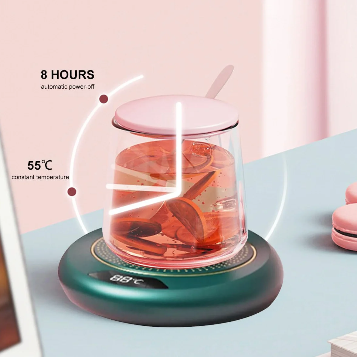 Scalda Tazza Usb, Scaldatazze da Caffè, Scalda Bevande Scalda Latte, Scalda Caffè, Scalda Tazza Intelligente, Sottobicchiere Elettrico con 3 Impostazioni di Temperatura per Caffè,Tè e Latte (Verde)
