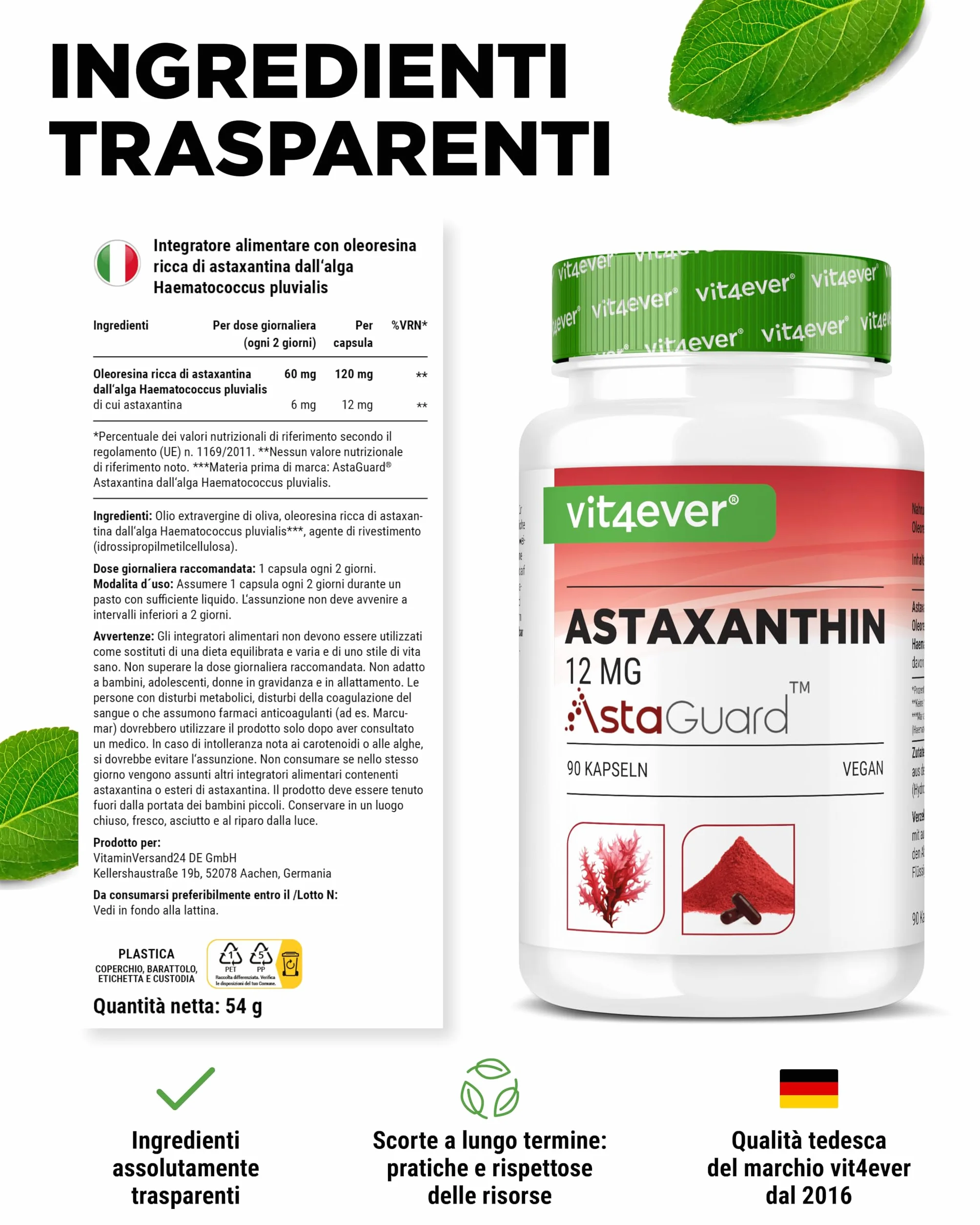 vit4ever Astaxantina 12 mg AstaGuard® 90 Capsule Vegane Alto Dosaggio