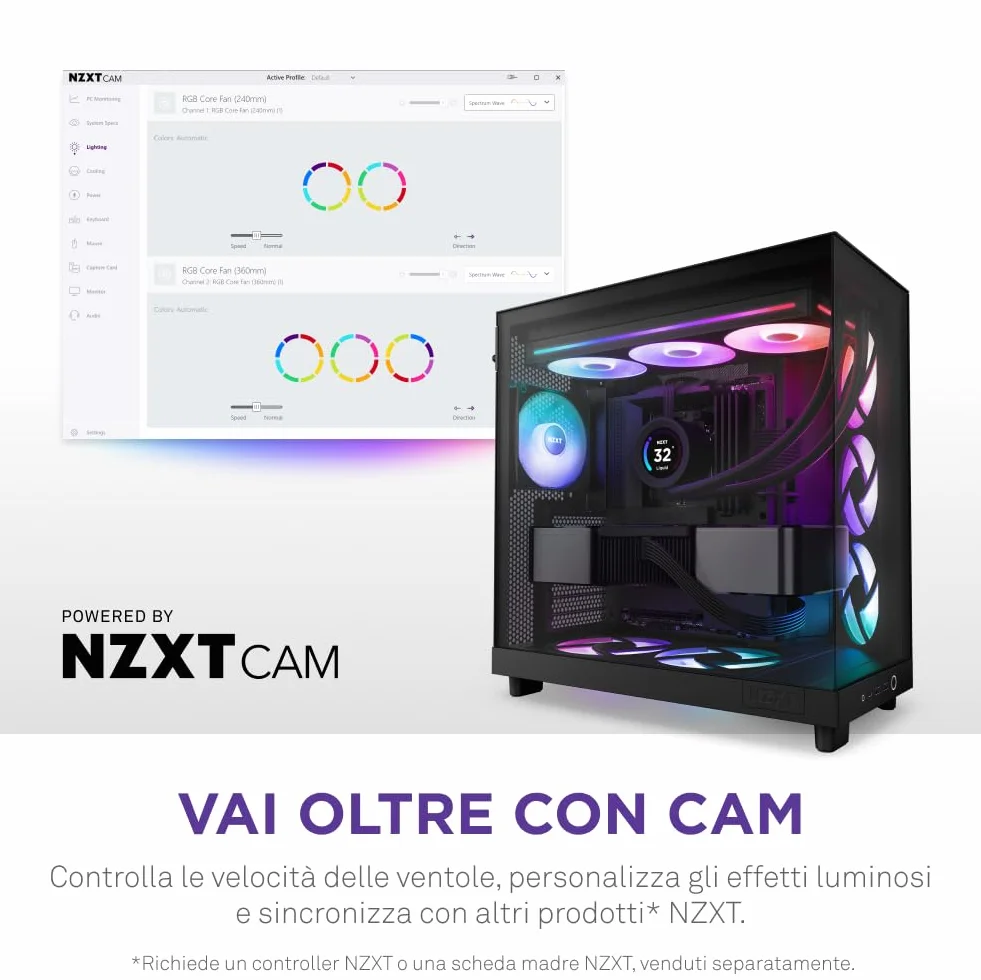 NZXT F360 RGB Core 360mm Single Frame 3x120mm RGB Ventole Nero
