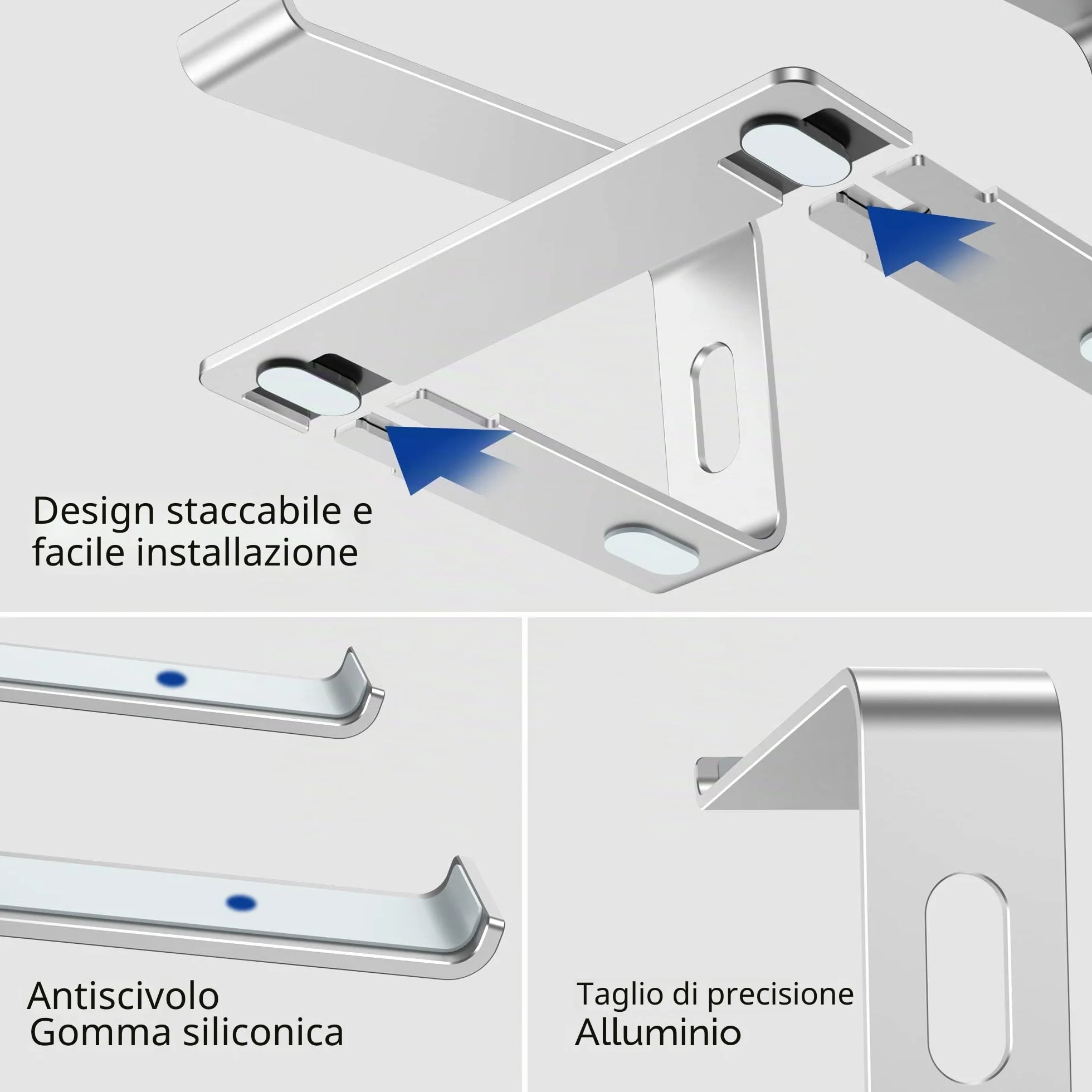 BESIGN LS03S Supporto PC Portatile, Supporto per Portatile Ergonomico in Alluminio, Supporto per Laptop Compatibile con Portatili da 10-15,6", Metallo Argento