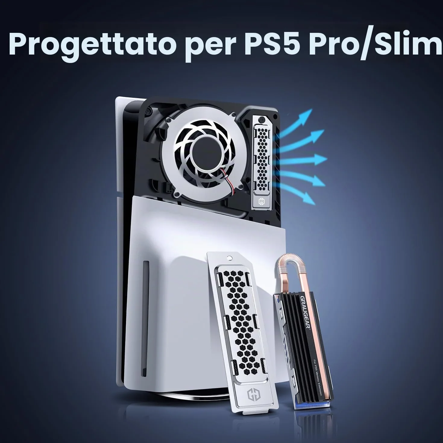GRAUGEAR HeatPipe - Dissipatore di calore per M.2 NVMe SSD (2280), PS5 Pro, PS5 Slim, per PlayStation, con copertura antipolvere