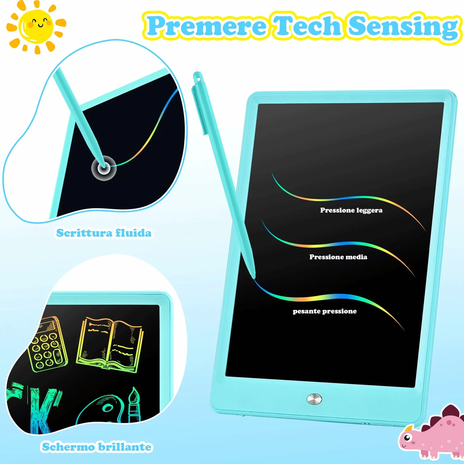EooCoo Tavoletta Grafica Bambini 10 Pollici LCD Scrittura Lavagna Cancellabile Blu
