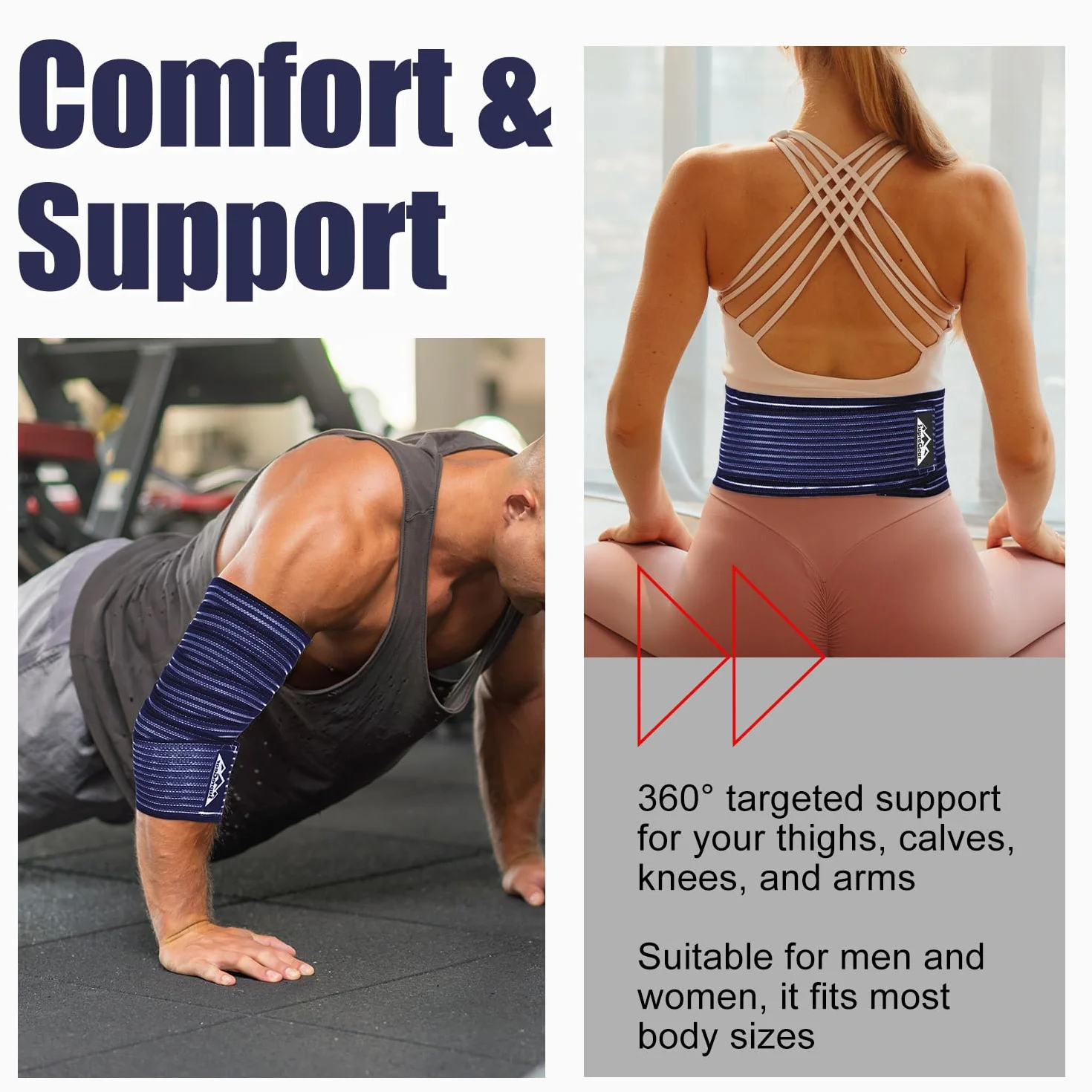 Supregear 2 Pezzi Fasce Compressorie per Hamstring e Cosce, Supporto Regolabile, Bende Elastiche, 150 cm, Blu Scuro