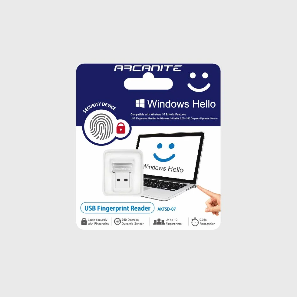 ARCANITE, Lettore di impronte digitali USB per Windows 11/10 Hello, dispositivo di sicurezza con sensore a 360 gradi, latenza 0,05 s