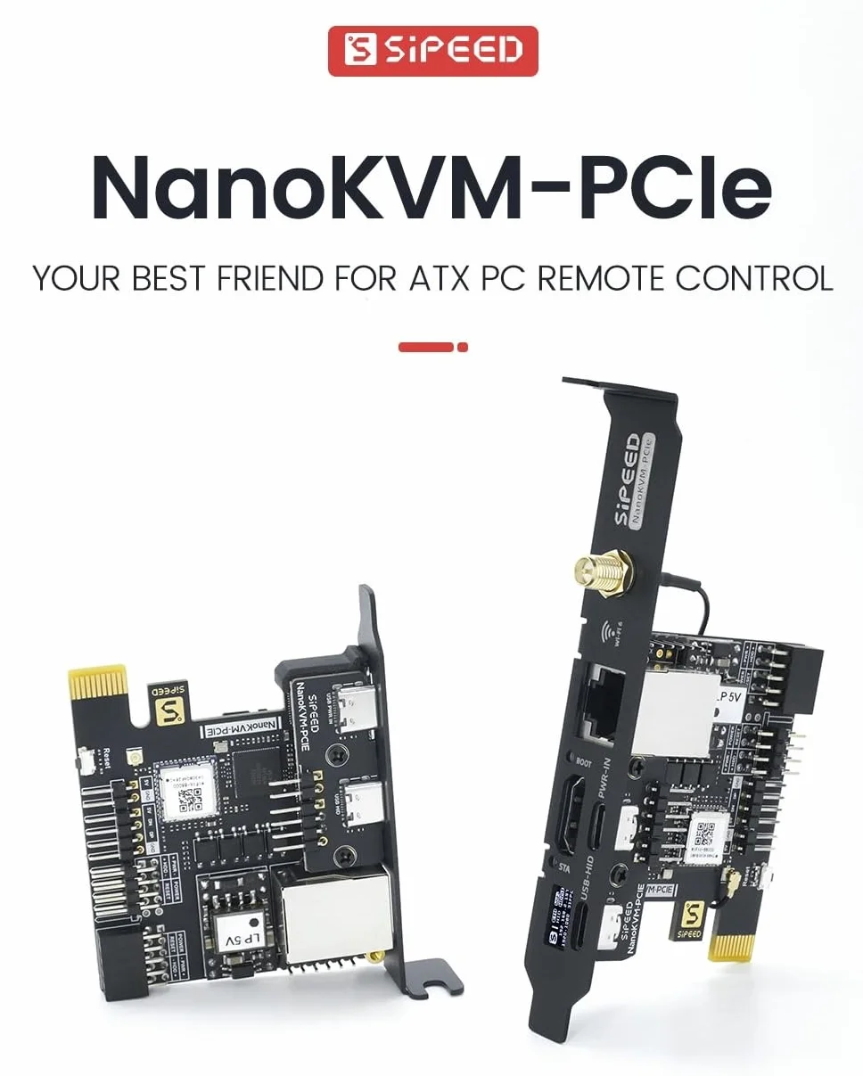 Sipeed NanoKVM Mini Remote Control Server, 1TOPS NPU 1GHz C906 RISC-V Linux Single Board Computer (PCIE, PoE, 16 GB Kit)