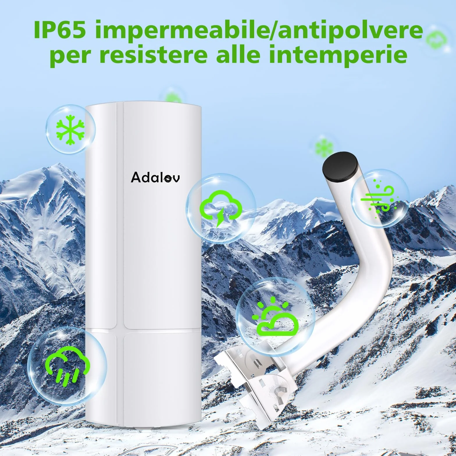 AdaLov CPE366 Ponte Wireless Gigabit Punto-Punto, 5.8GHz 3KM Bridge Wi-Fi da Esterno con Staffe, Zero Scavi per Telecamere/Chalet/Casa Vacanza/Garage/Fattoria/Campeggio, Plug & Play, IP65 Impermeabile