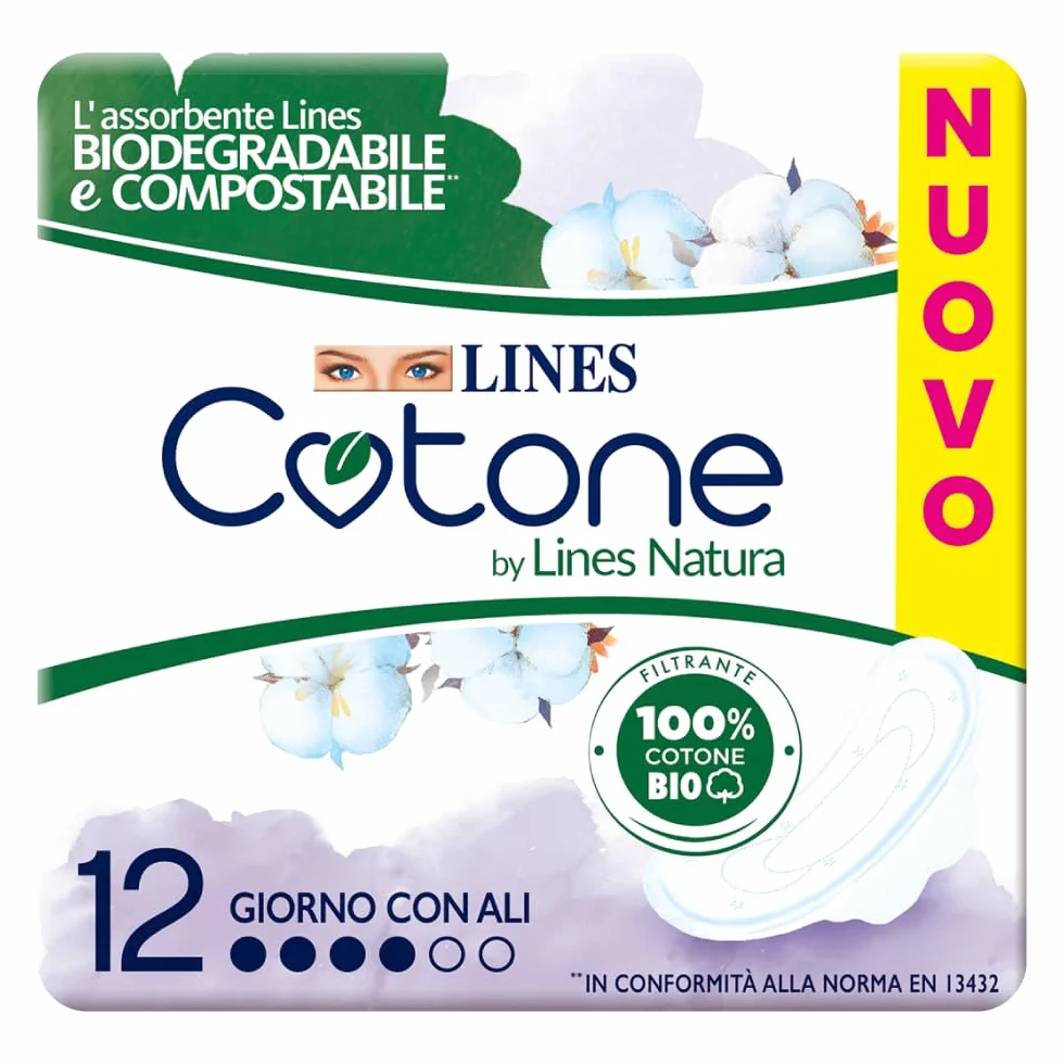 Lines Cotone Natura Ali 12 assorbenti giorno biodegradabili compostabili 100% cotone bio