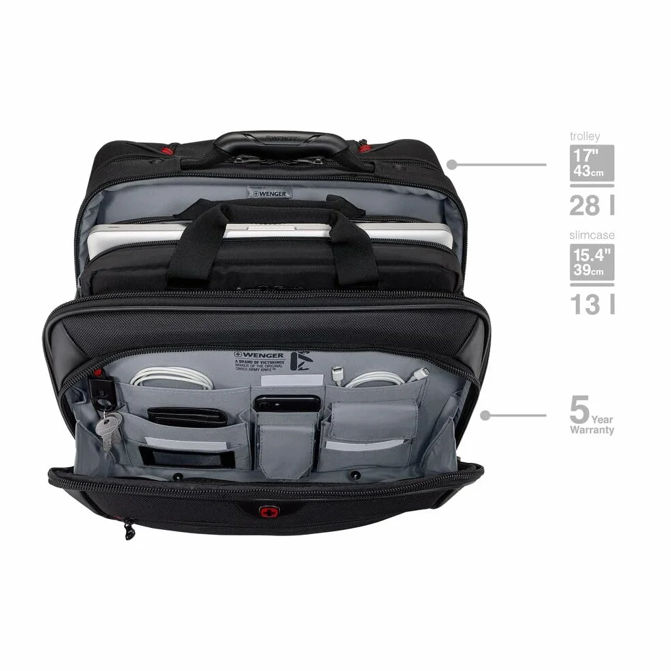 WENGER Borsa Trolley Porta PC Potomac 2-TLG, Notebook 17”, Custodia Laptop 15” Estraibile, 23 l, Uomo Donna, Ufficio Viaggi di Lavoro, Nero, 600661