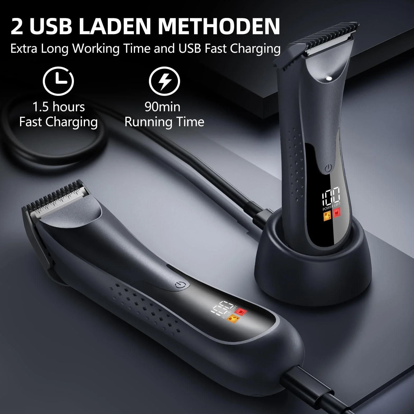 Rasoio Elettrico Corpo Uomo Vexloria con LED e Display LCD, Lame in Ceramica, USB Ricaricabile
