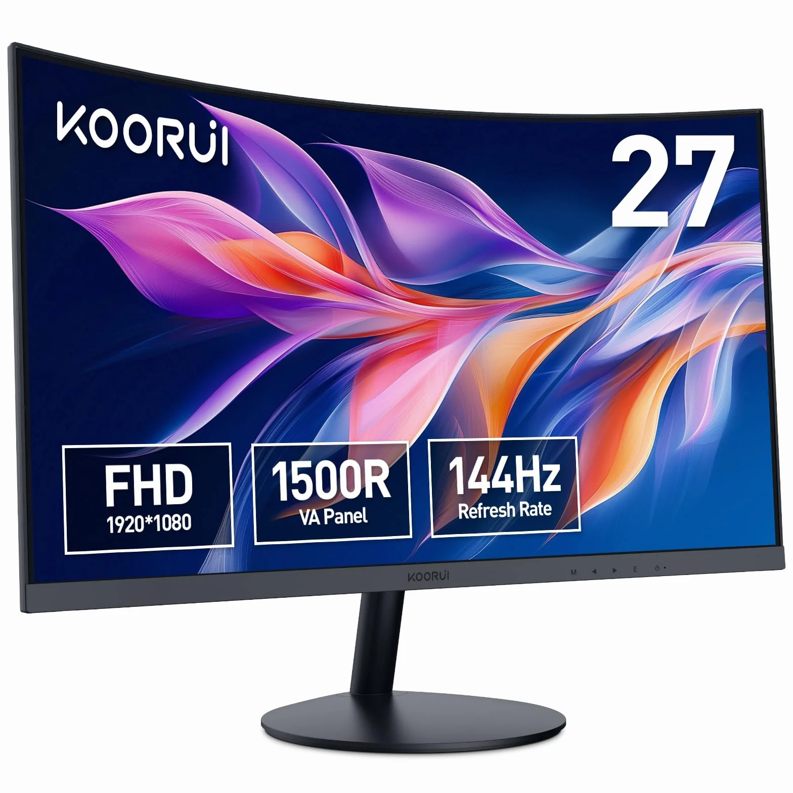 KOORUI Monitor 27 Pollici Curvo (1500R), Full HD (1920x1080), VA, 144 Hz, 5 ms, HDMI, VGA, Gaming Monitor, Eye Saver Mode, Flicker Safe, Nero, 27N5CA