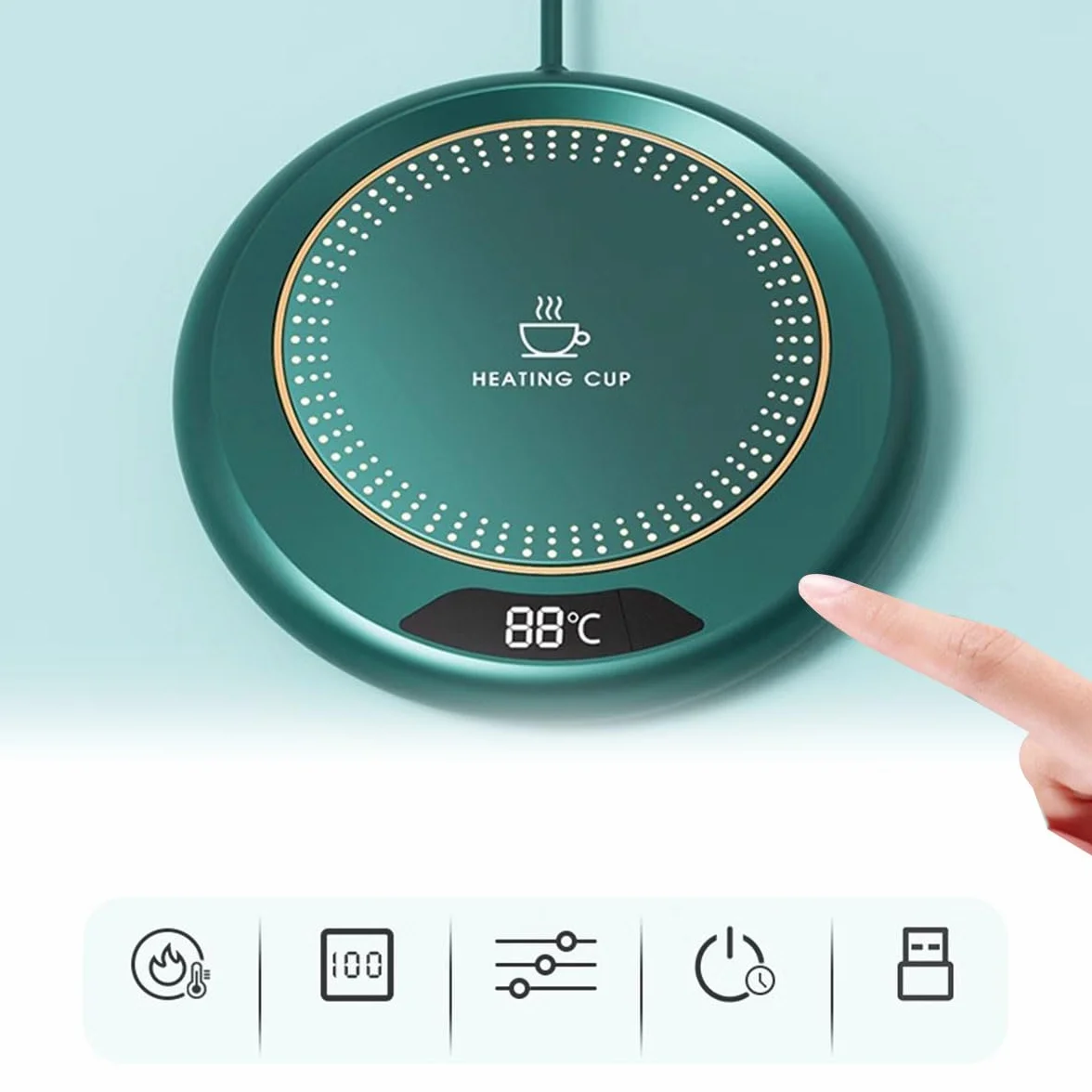 Scalda Tazza Usb, Scaldatazze da Caffè, Scalda Bevande Scalda Latte, Scalda Caffè, Scalda Tazza Intelligente, Sottobicchiere Elettrico con 3 Impostazioni di Temperatura per Caffè,Tè e Latte (Verde)