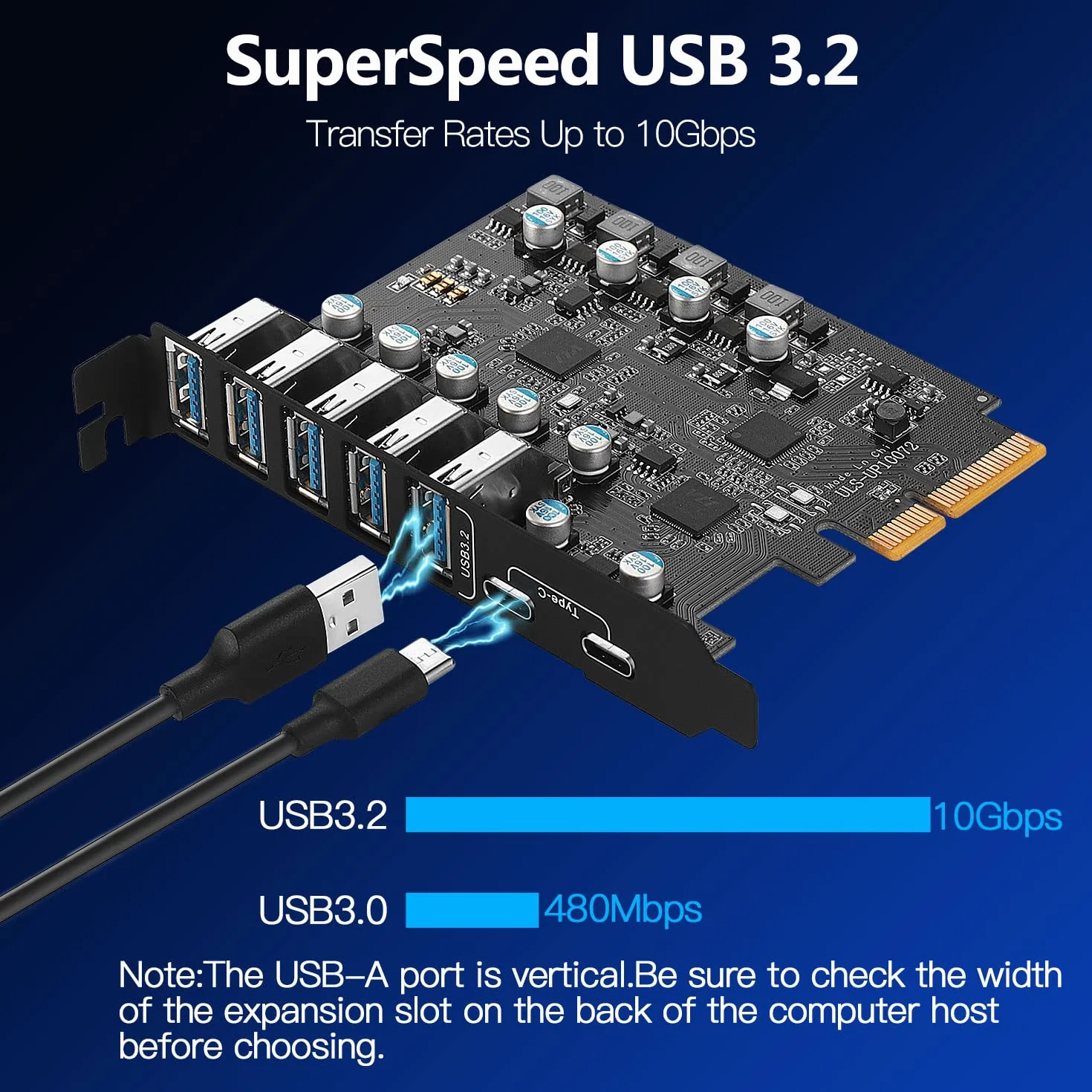 Scheda PCIe USB 3.2/3.1 Gen 2 10Gbps larghezza di banda 7 porte (2X USB-C - 5 Tipo A) Scheda di espansione PC Card Hub Porta Interna per Windows 10/8/7 e Mac OS 4.1/5.1 e Sopra