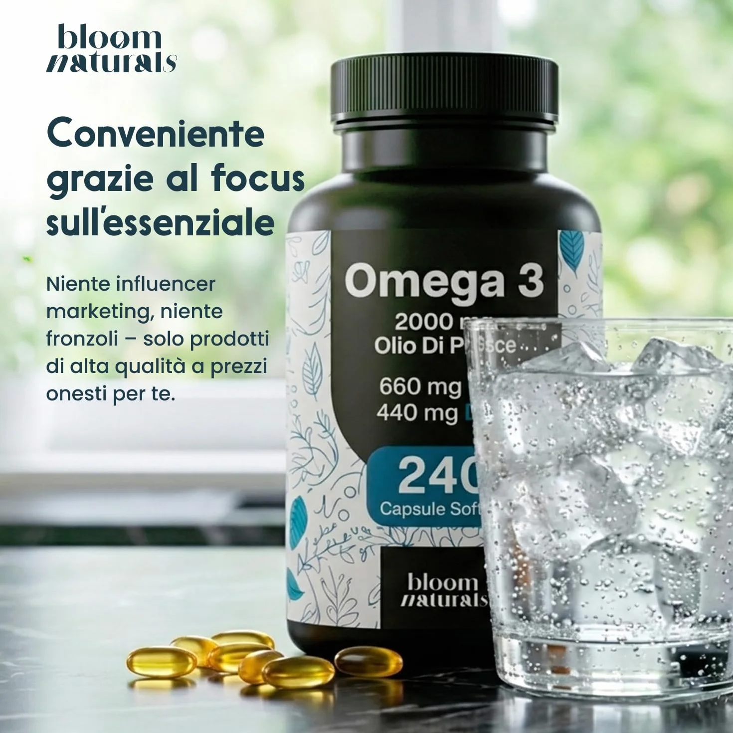 Omega 3 2000 mg 240 Capsule Softgel Alta Concentrazione Olio di Pesce EPA 660 mg DHA 440 mg Integratore Alimentare
