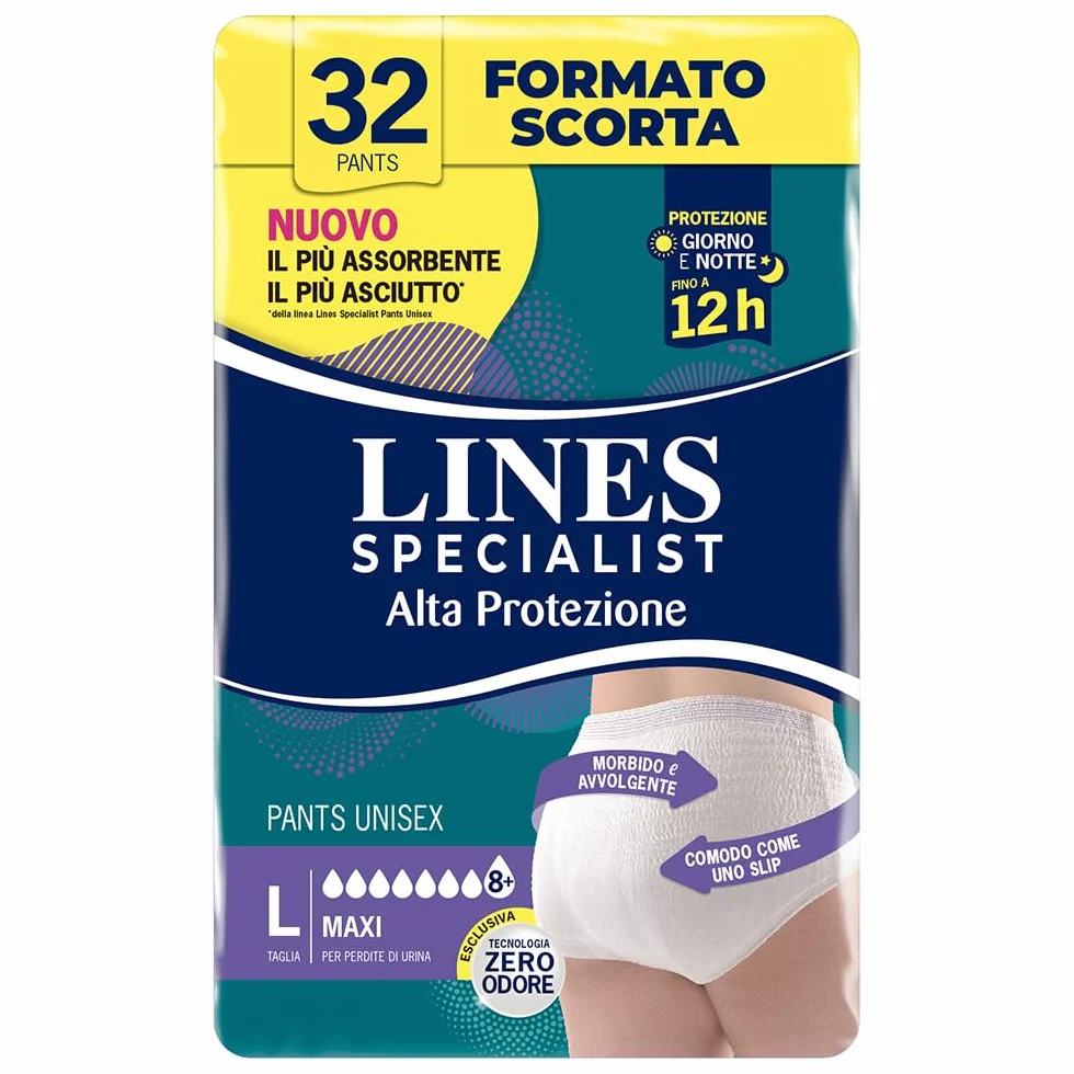 Mutande Assorbenti Incontinenza Donna Uomo, Alta Protezione 12h, Taglia L, 4 Confezioni da 8 Unità