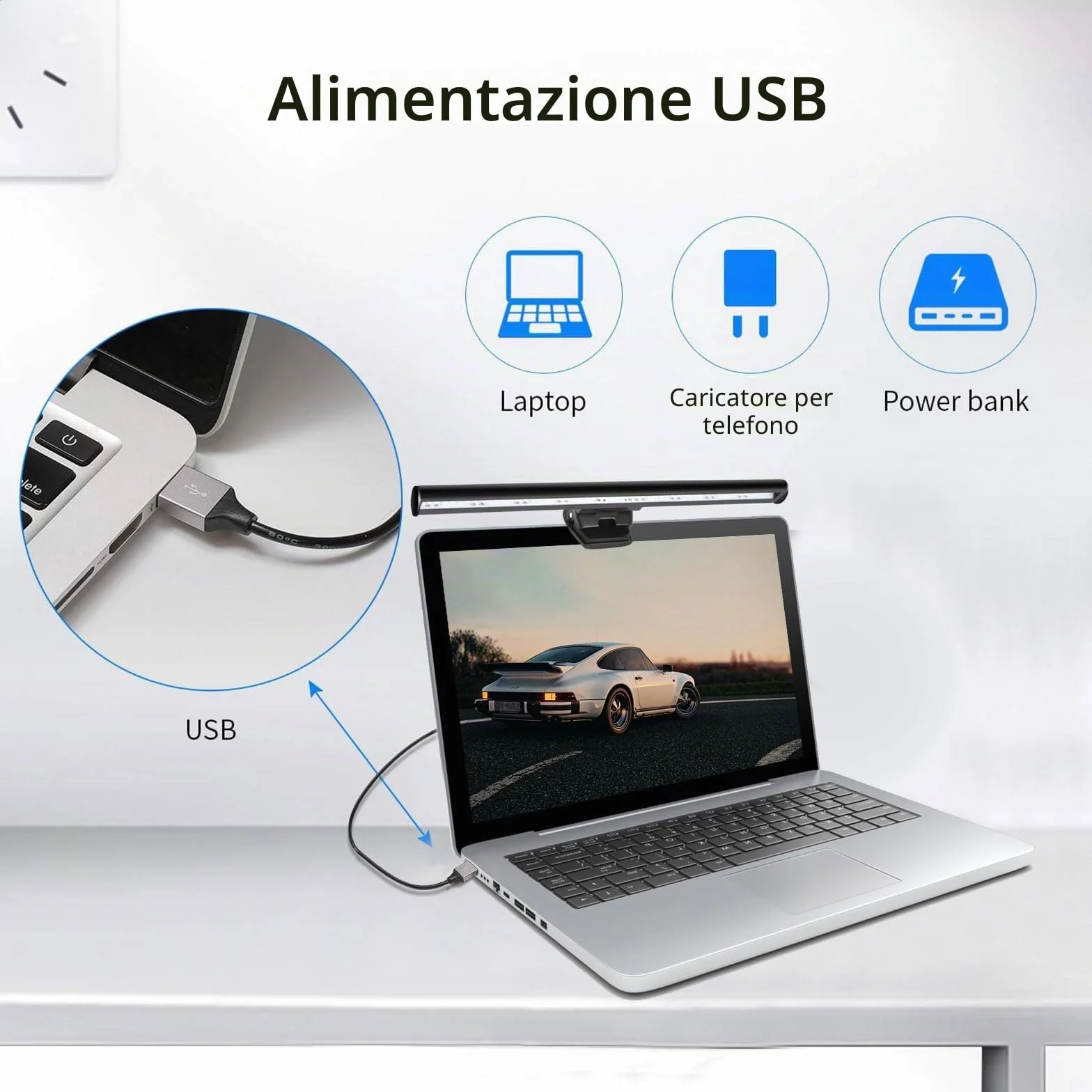 Aigital Eye Care USB-Lampada, Luce USB per Laptop con 3 Colori di Luce+10 Livelli di Luminosità e 54 Perle LED, Luce Flessibile per Tastiera per PC, Barra Luminosa per Monitor, LED Screenbar, Senza