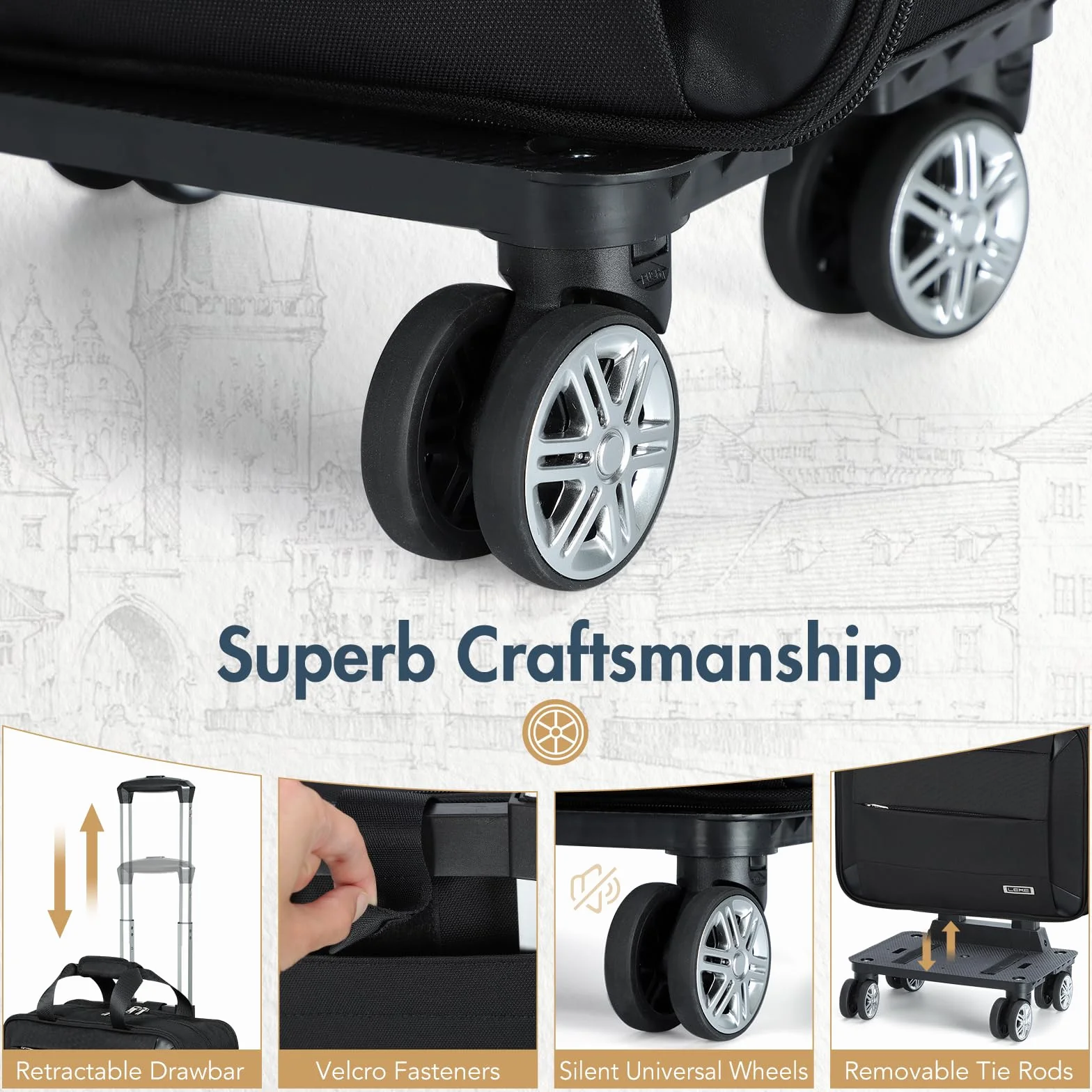 Borsa per Laptop con 4 Ruote Trolley Porta PC Notebook 15,6 Impermeabile Viaggio Nero