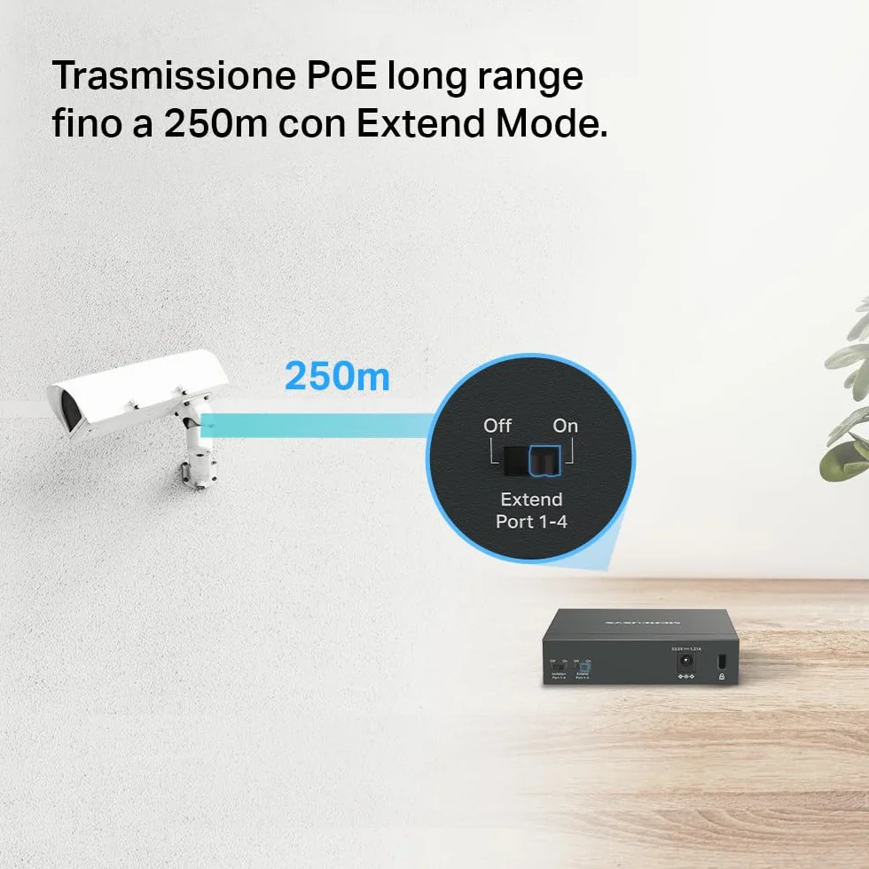 TP-Link Mercusys MS105GP PoE+ Switch 5 Porte Gigabit con 4 PoE+, 30W per Porta PoE, 65W su Tutte le Porte, 802.3af/at, Cassa in Metallo, Durevole e silenzioso, Sdoppiatore Ethernet, Plug&Play