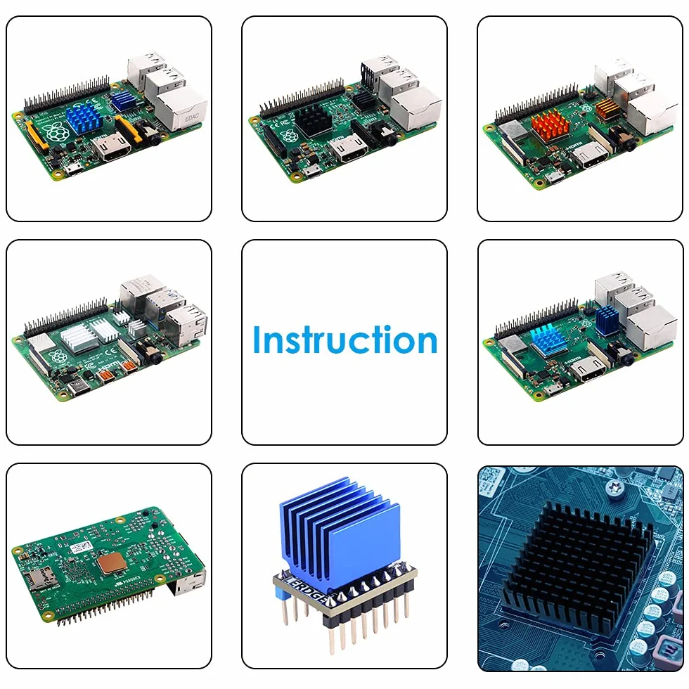 GeeekPi 102 pezzi (12 misure diverse) Kit dissipatore di calore con nastro conduttivo, dissipatore di calore in alluminio e dissipatore di rame per Raspberry Pi A B + 2/3/4