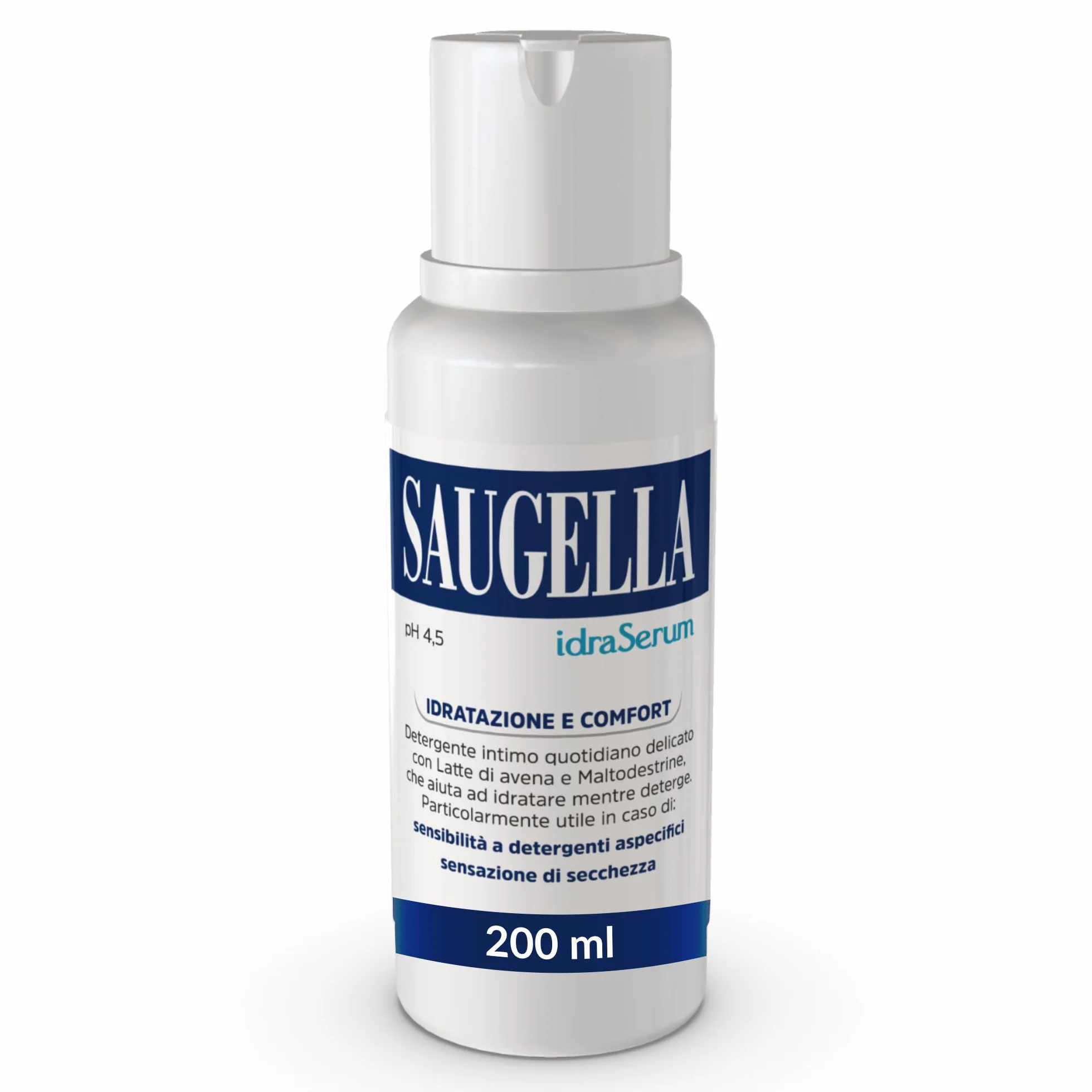 Saugella IdraSerum Detergente Intimo Delicato pH 4.5 Latte d'Avena Acido Lattico Lavanda 200 ml