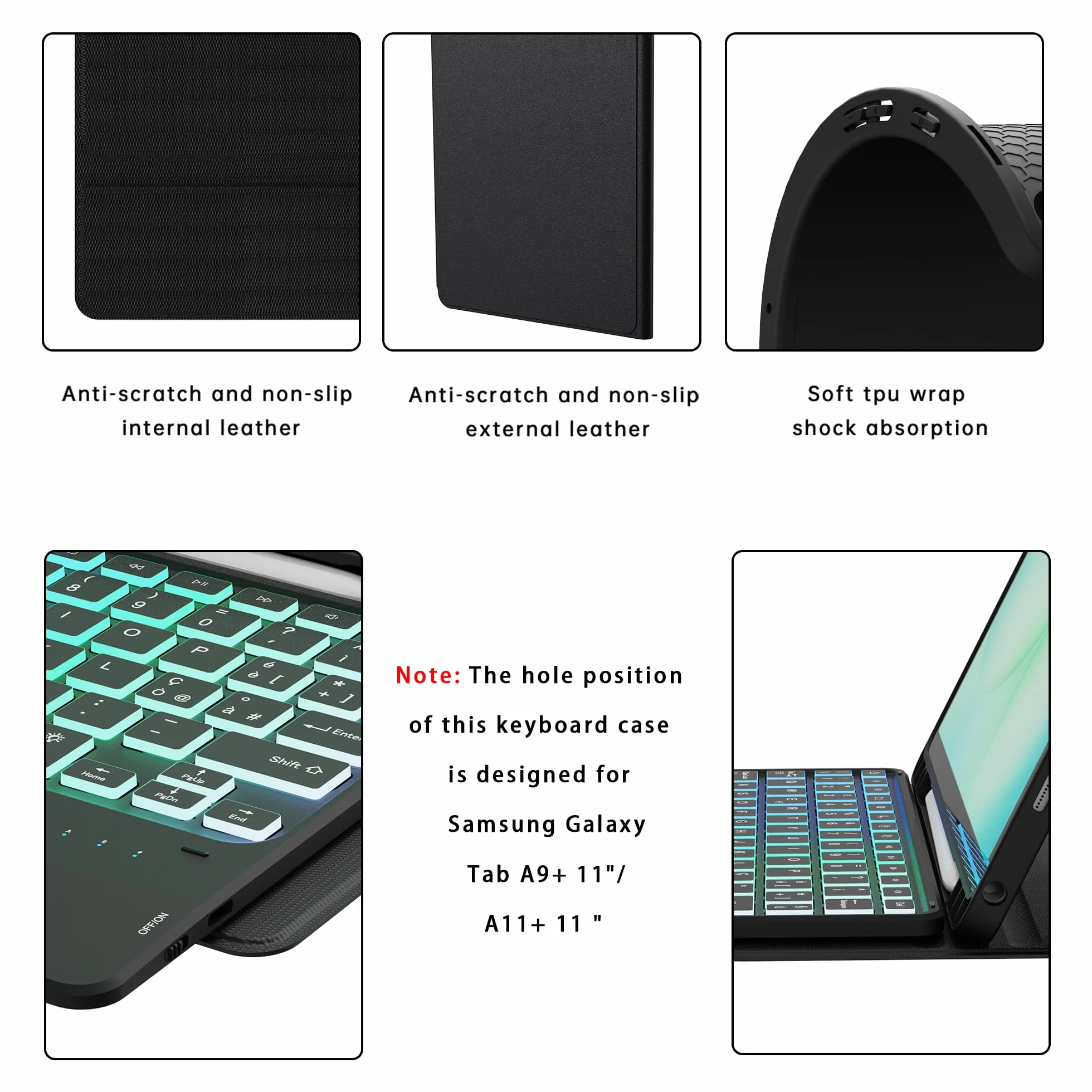 Custodia con tastiera per Samsung Galaxy Tab A11+/A9+ Plus 11" : Tastiera retroilluminata Rainbow con touchpad intelligente - A11+/A9+ Plus tastiera wireless rimovibile con Layout italiano QWERTY