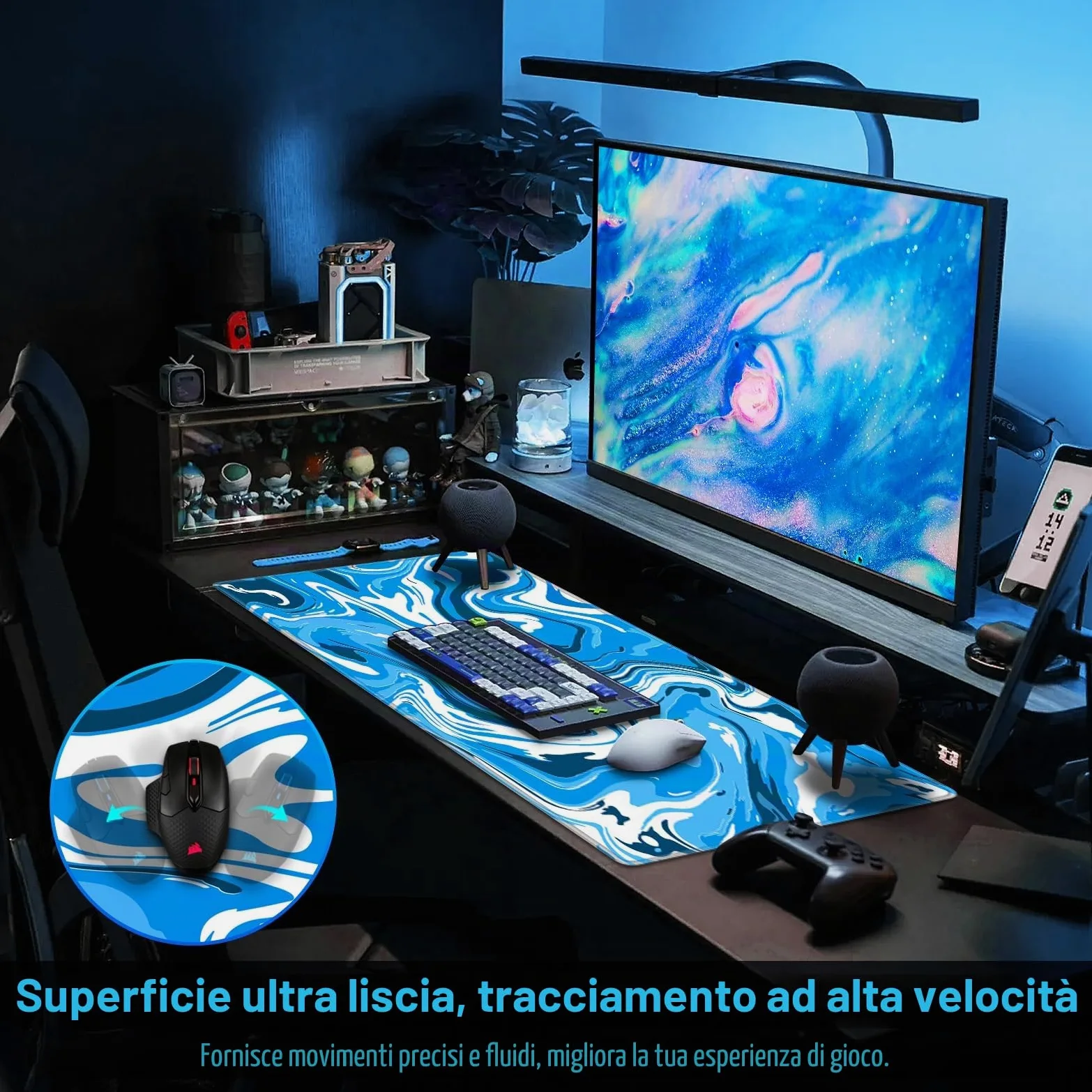 Abetcabe Tappetino per mouse XXL, 900 x 500 x 3 mm, per gaming, grande | Bordi cuciti, impermeabile, antiscivolo, migliora la precisione e la velocità, maggiore presa, movimento libero per il mouse