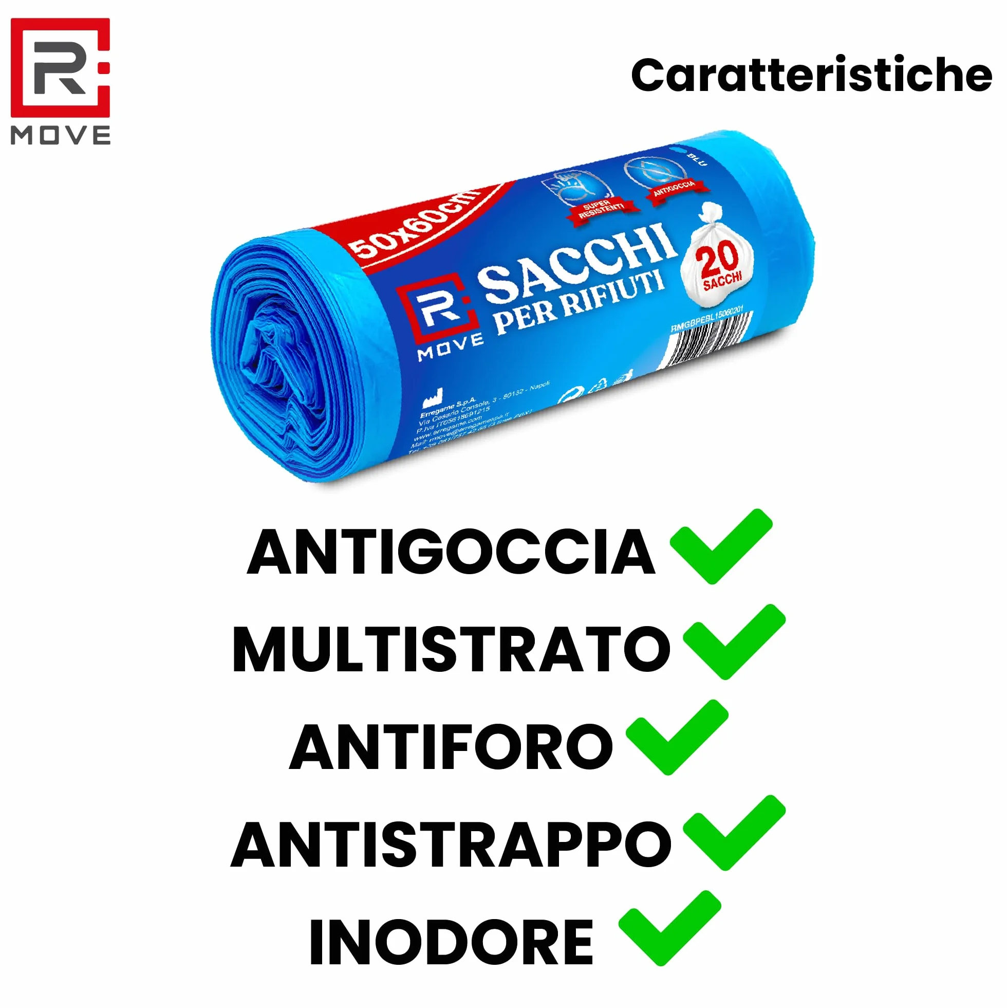 R MOVE 120 sacchetti spazzatura 50x60 cm 35 litri 6 rotoli