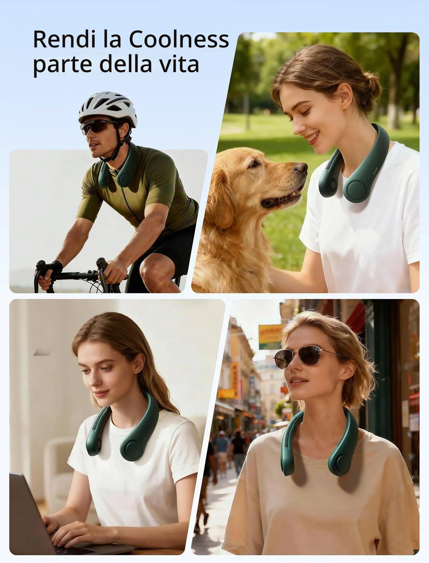 JISULIFE Ventilatore portatile da collo, mani libere, senza pale,4000 mAh, a batteria, ventilatore personale indossabile, girevole, ricaricabile, regalo per donne e uomini- Verde Scuro