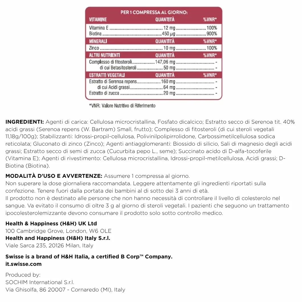 Swisse Capelli Forti Uomo Integratore Alimentare 30 Compresse 1250 mg