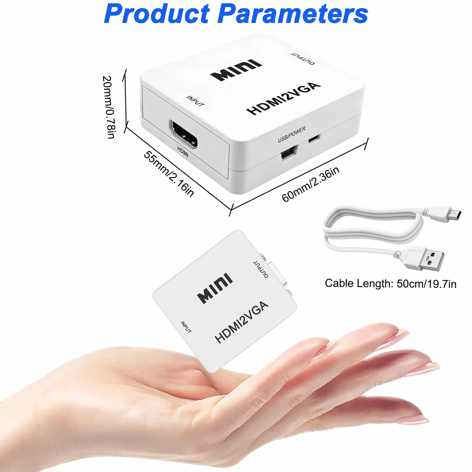 MEIRIYFA Adattatore da HDMI a VGA, adattatore Unidirectional HDMI a VGA con audio da 3,5 mm e cavo di alimentazione Mini USB per computer, desktop, laptop, PC, HDTV, monitor, proiettore e altro ancora