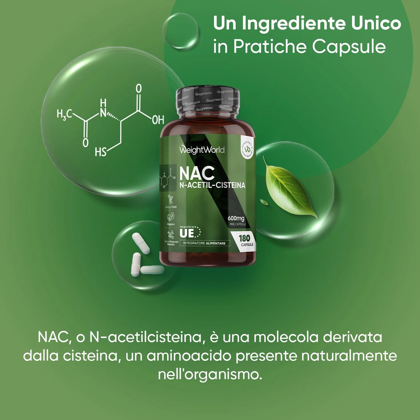 NAC N-Acetil-Cisteina Vegana 600mg 180 Capsule Integratore Uomo Donna