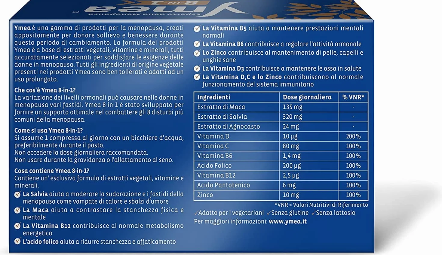 Ymea 8 in 1 Integratore Alimentare Menopausa, 60 Compresse, Supporta Metabolismo e Salute Ossa