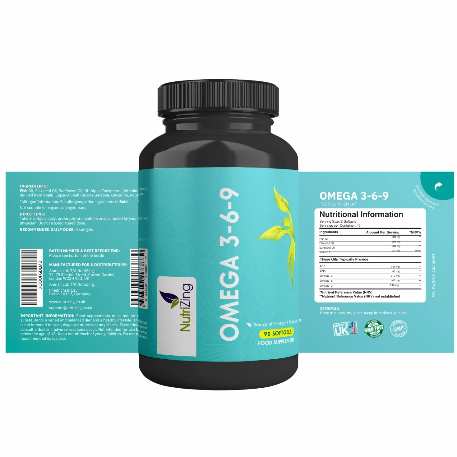 Omega 3 6 9 Olio di Pesce Puro 1000mg 90 capsule NutriZing