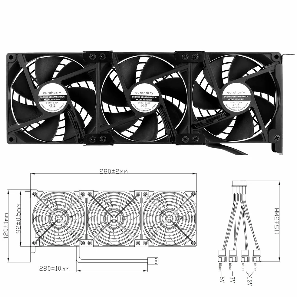 Ventola di raffreddamento per scheda grafica 3 x 92 mm 2 pin, ventola GPU, ventola PCI, supporta l'interfaccia SYS_FAN, adatto per gtx 1080ti, gtx1060, rtx 3080ti...