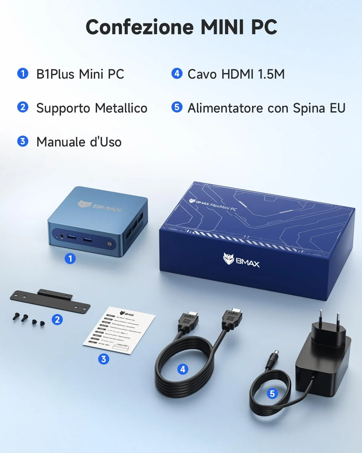 BMAX Mini PC B1 Plus Intel Celeron J3355 6GB RAM 128GB eMMC Espandibile 2TB m.2 SSD Desktop Computer Dual Display 4K@60 Hz HDMIx2 USBx4 WiFi 5 Bluetooth