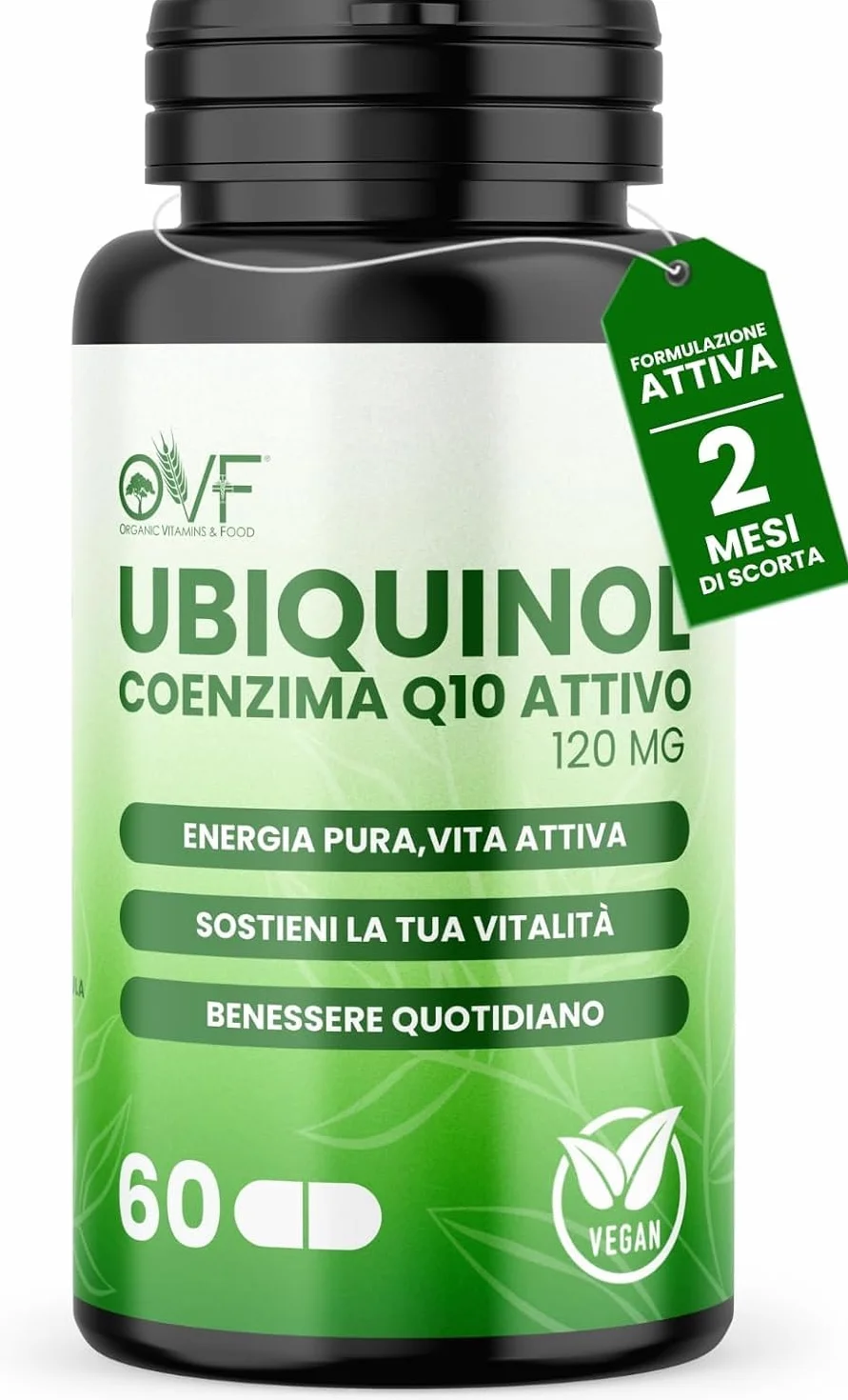 Coenzima Q10 Attivo Ubiquinolo 120mg 60 Capsule Vegetali Integratore Alta Biodisponibilità Vegan Made in Italy