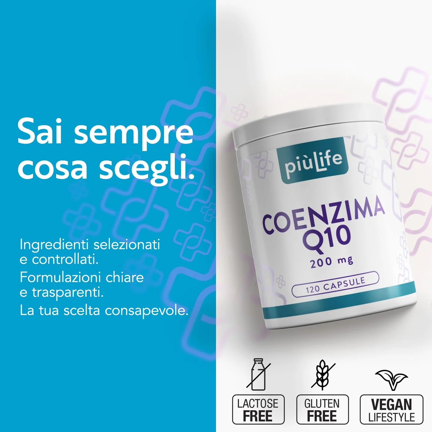 PiùLife Coenzima Q10 200mg 120 Capsule CoQ10 Ubiquinone Antiossidante Integratore Energia