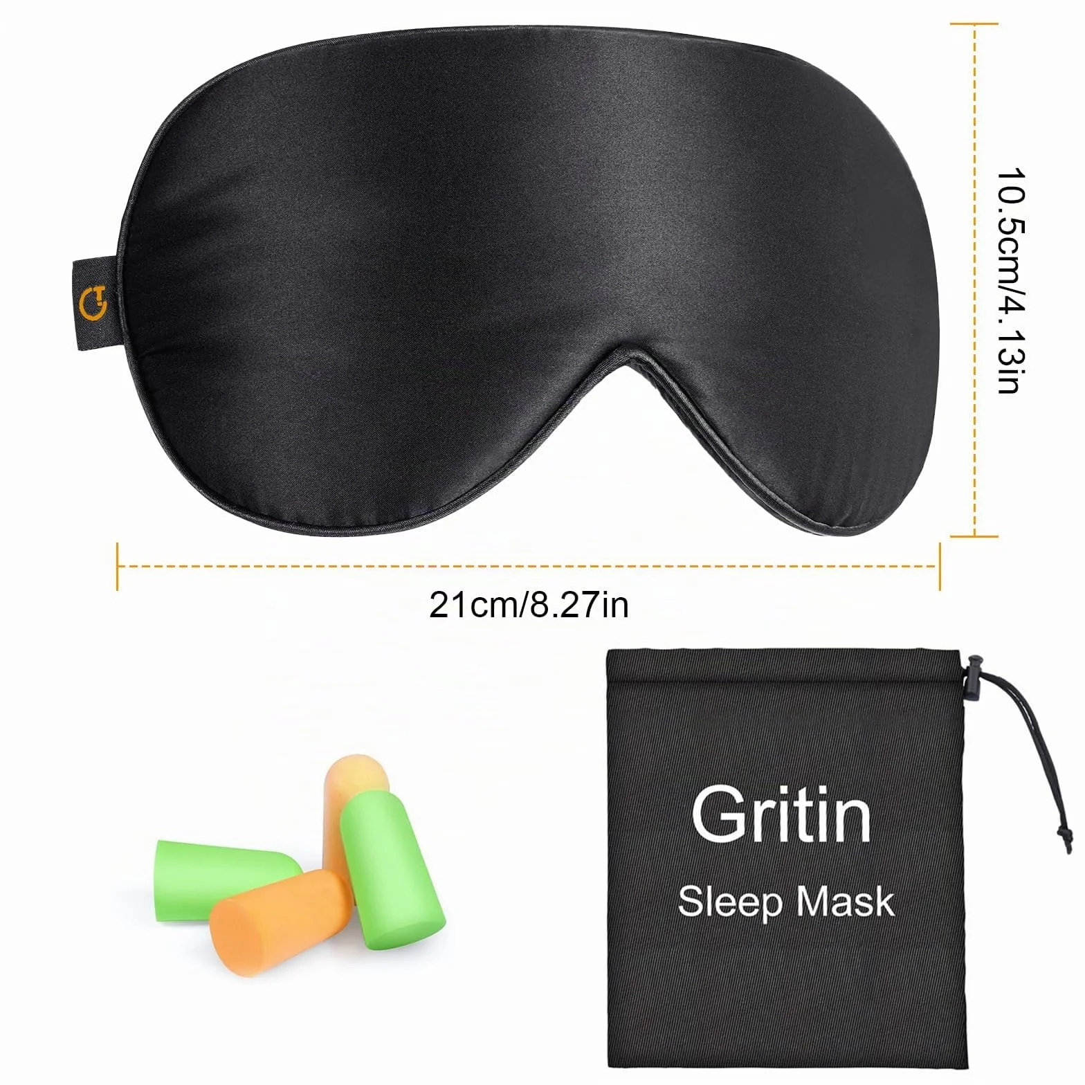 Gritin Mascherina per Dormire in 100% Seta Naturale Pura con Tappi per Orecchie e Cinghia Regolabile