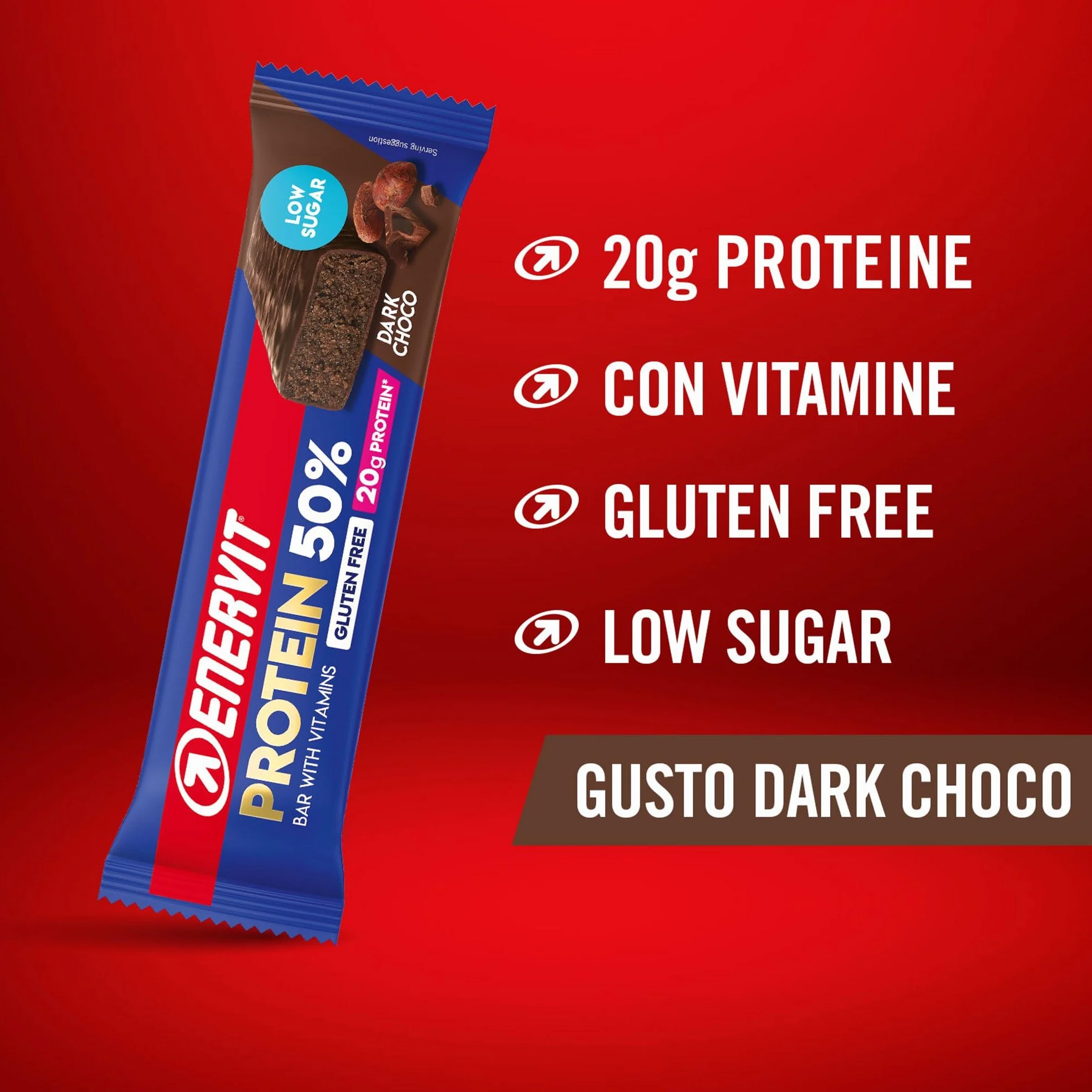 Enervit Protein Bar 50% Dark Choco 20g Proteine Low Sugar Vitamina D B6 Cioccolato Fondente 12x40g