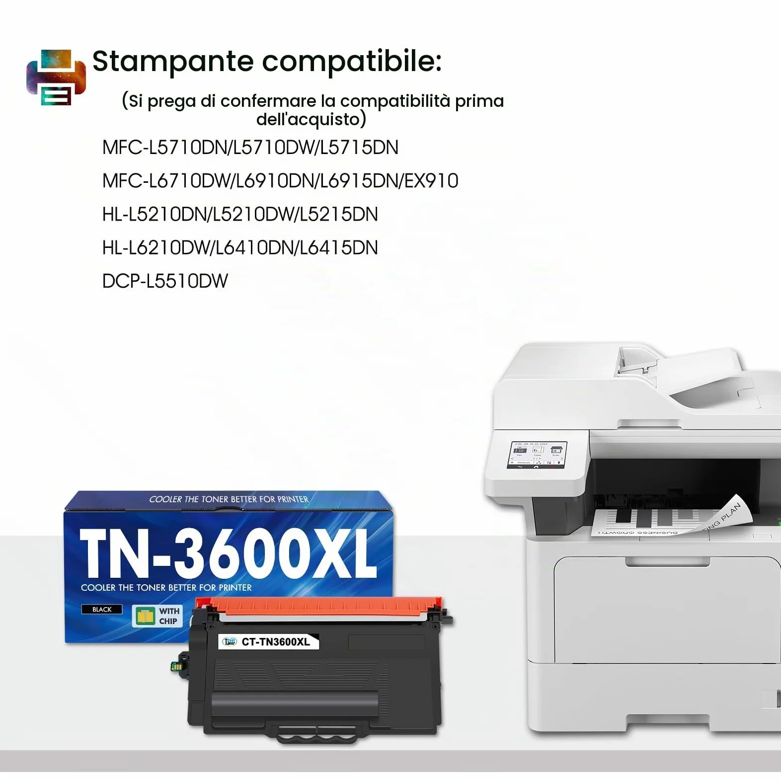TN3600XL TN3600 TN-3600XL HL-L5210DN MFC-L5710DW Toner Con Chip 1-Pack | Compatibile per Brother TN-3600 MFC-L5710DN MFC-L6710DW HL-L6415DN HL-L6210DW DCP-L5510DW MFC-L6910DN HL-L5210DW HL-L5215DN