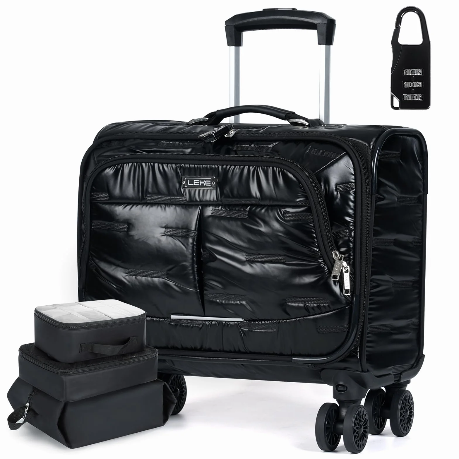 Trolley da lavoro con lucchetto TSA, Valigetta con ruote per computer portatile, Pelle nera