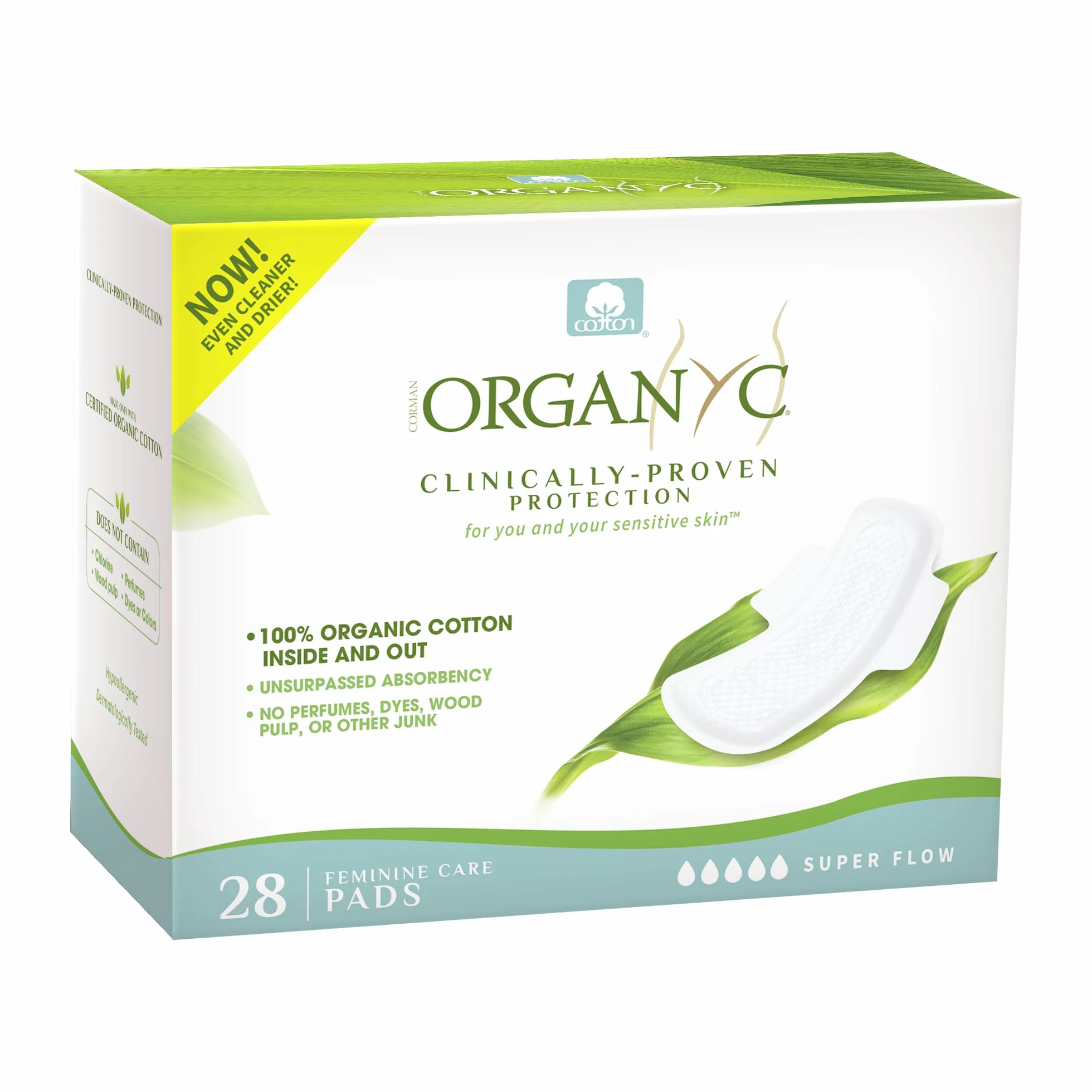 Organyc Assorbenti femminili 100% cotone biologico notte flusso pesante super assorbenza 28 pezzi