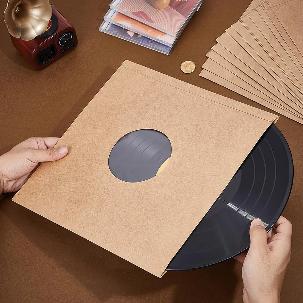 BENECREAT 16 pz Bustine per Dischi in Vinile in Carta Kraft Marrone, Custodie per Album da 31cm con Maniche Interne per Collezioni di Dischi in Vinile, Decorazioni per La Conservazione (110 gsm)