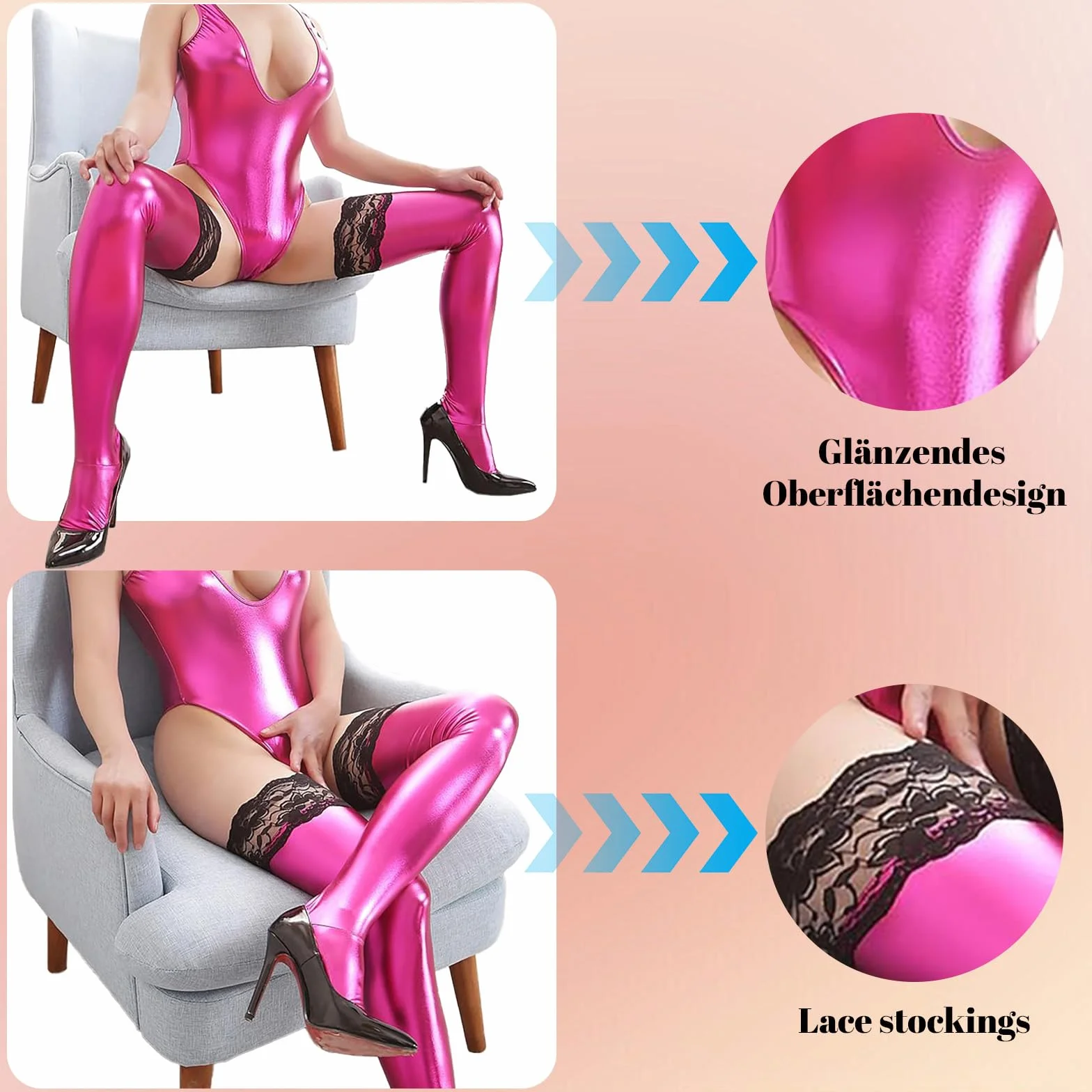 Pelle Overknee Calze Sexy Wetlook Lattice Antiscivolo Collant Lingerie Cosplay Calze Slim (Black)